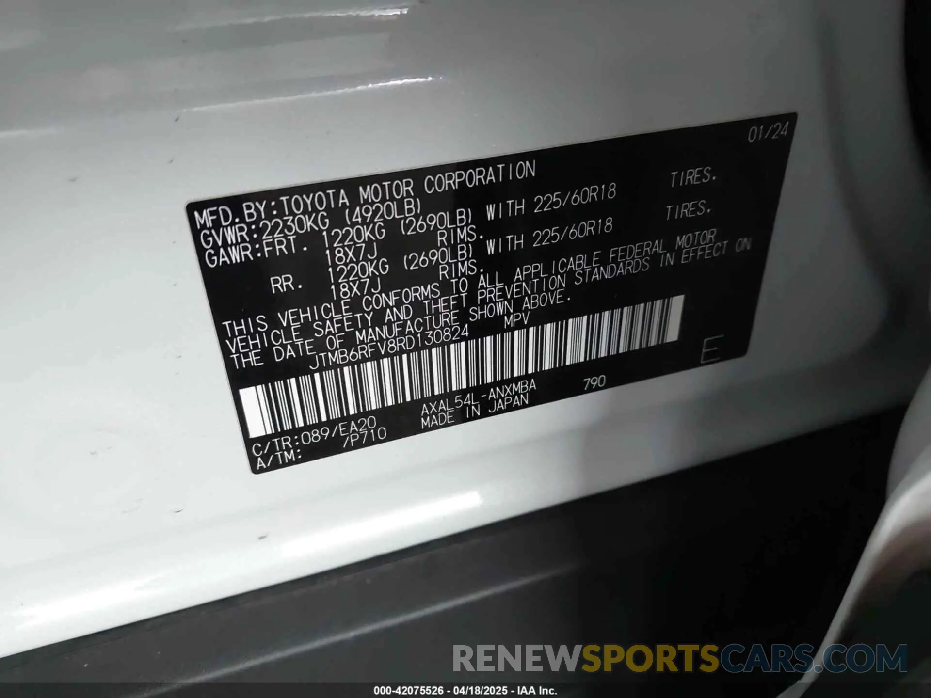 9 Photograph of a damaged car JTMB6RFV8RD130824 TOYOTA RAV4 HYBRID 2024