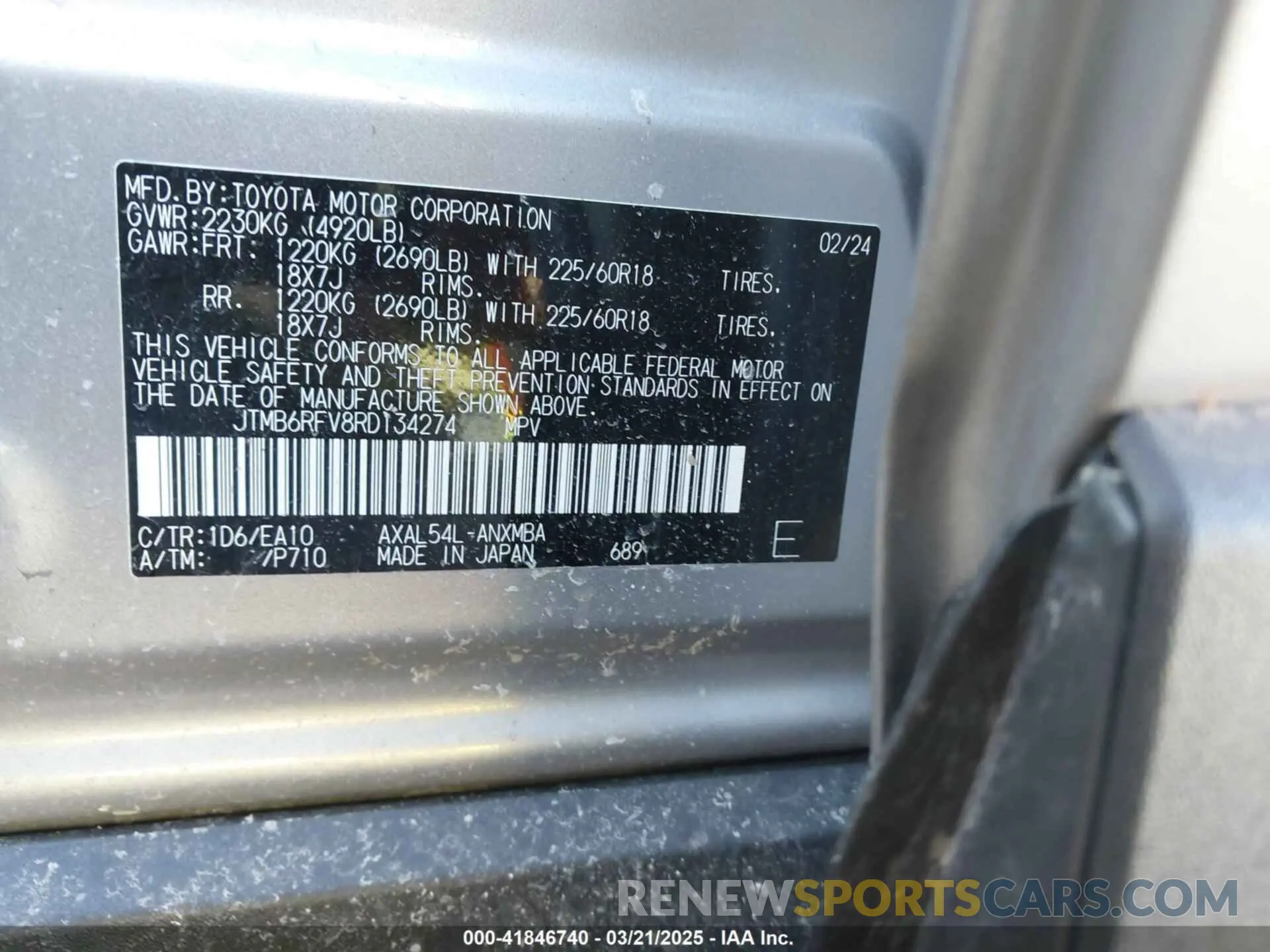 9 Photograph of a damaged car JTMB6RFV8RD134274 TOYOTA RAV4 HYBRID 2024