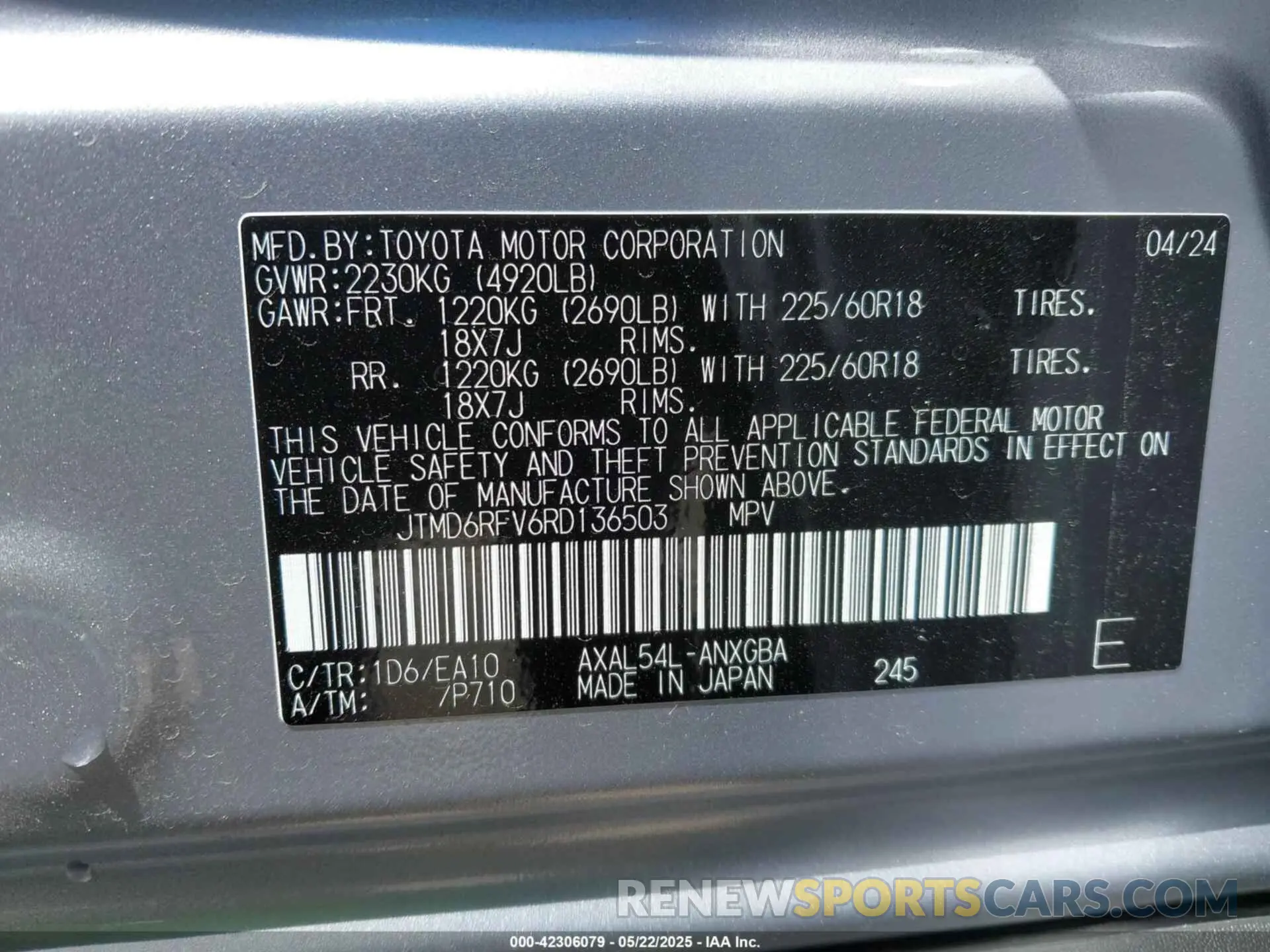 9 Photograph of a damaged car JTMD6RFV6RD136503 TOYOTA RAV4 HYBRID 2024