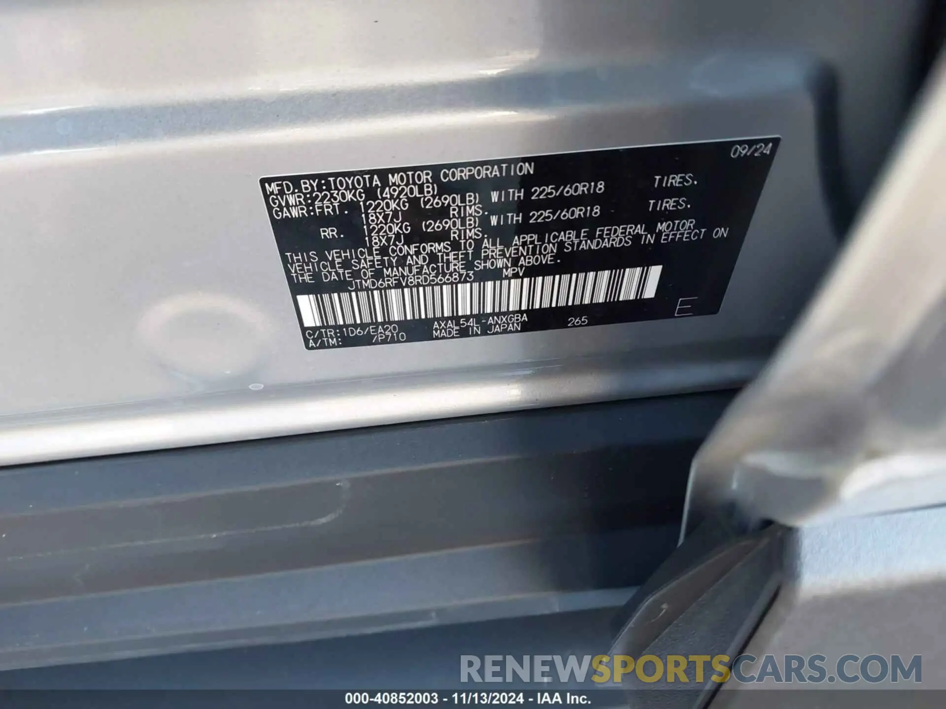 9 Photograph of a damaged car JTMD6RFV8RD566873 TOYOTA RAV4 HYBRID 2024