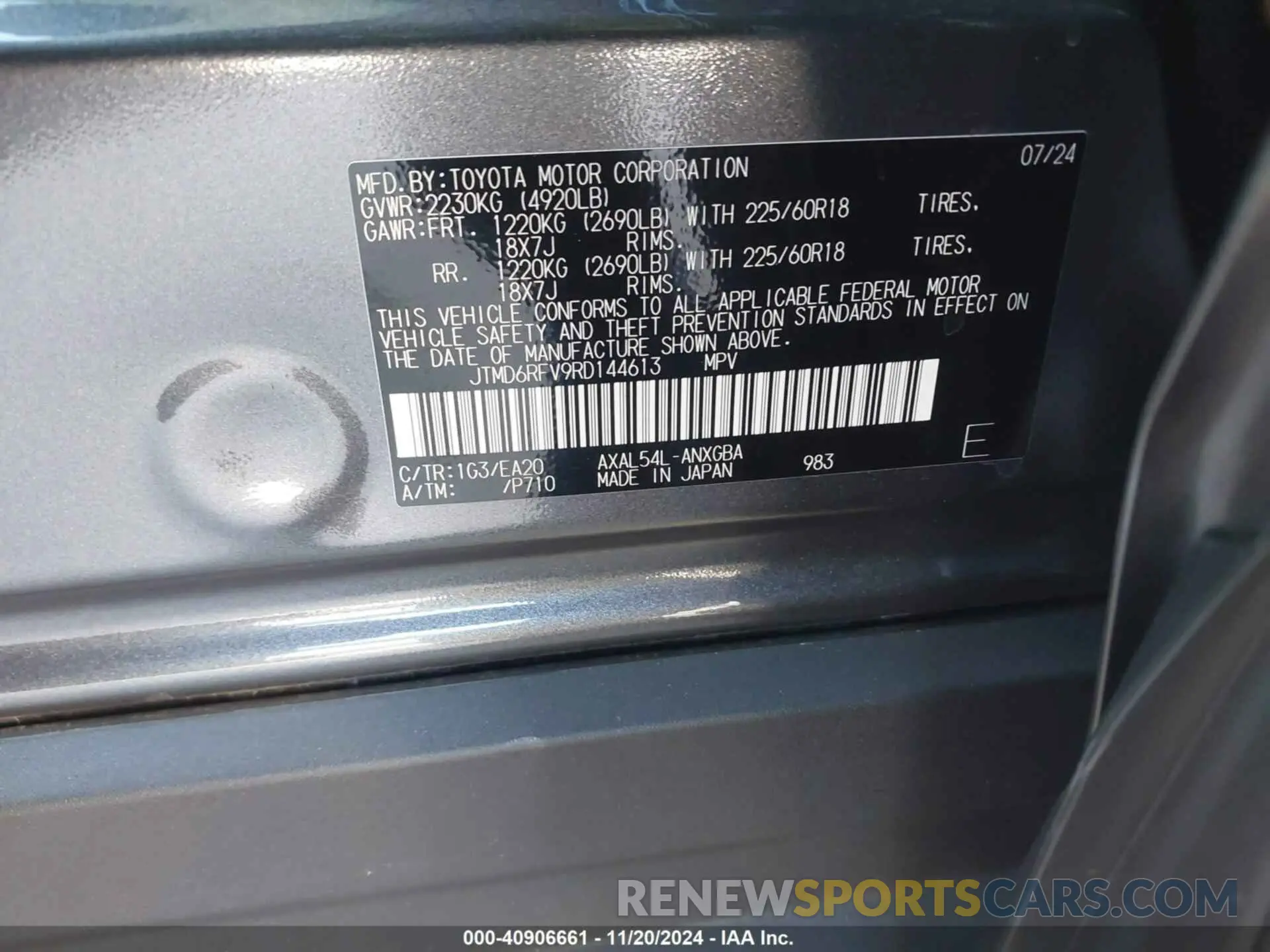 9 Photograph of a damaged car JTMD6RFV9RD144613 TOYOTA RAV4 HYBRID 2024