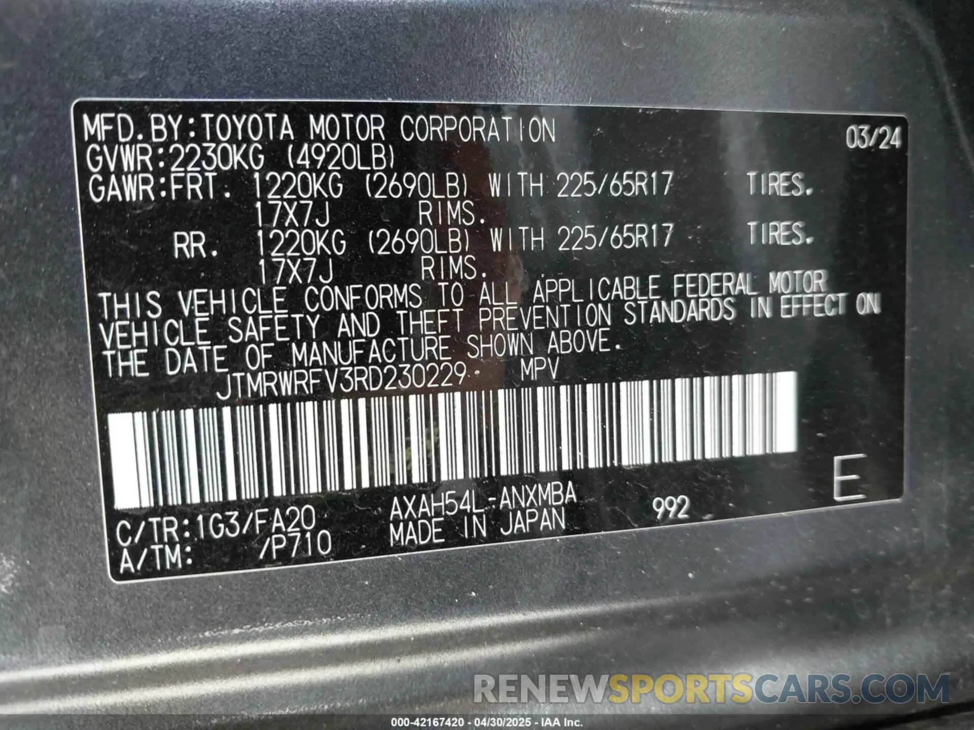 9 Photograph of a damaged car JTMRWRFV3RD230229 TOYOTA RAV4 HYBRID 2024
