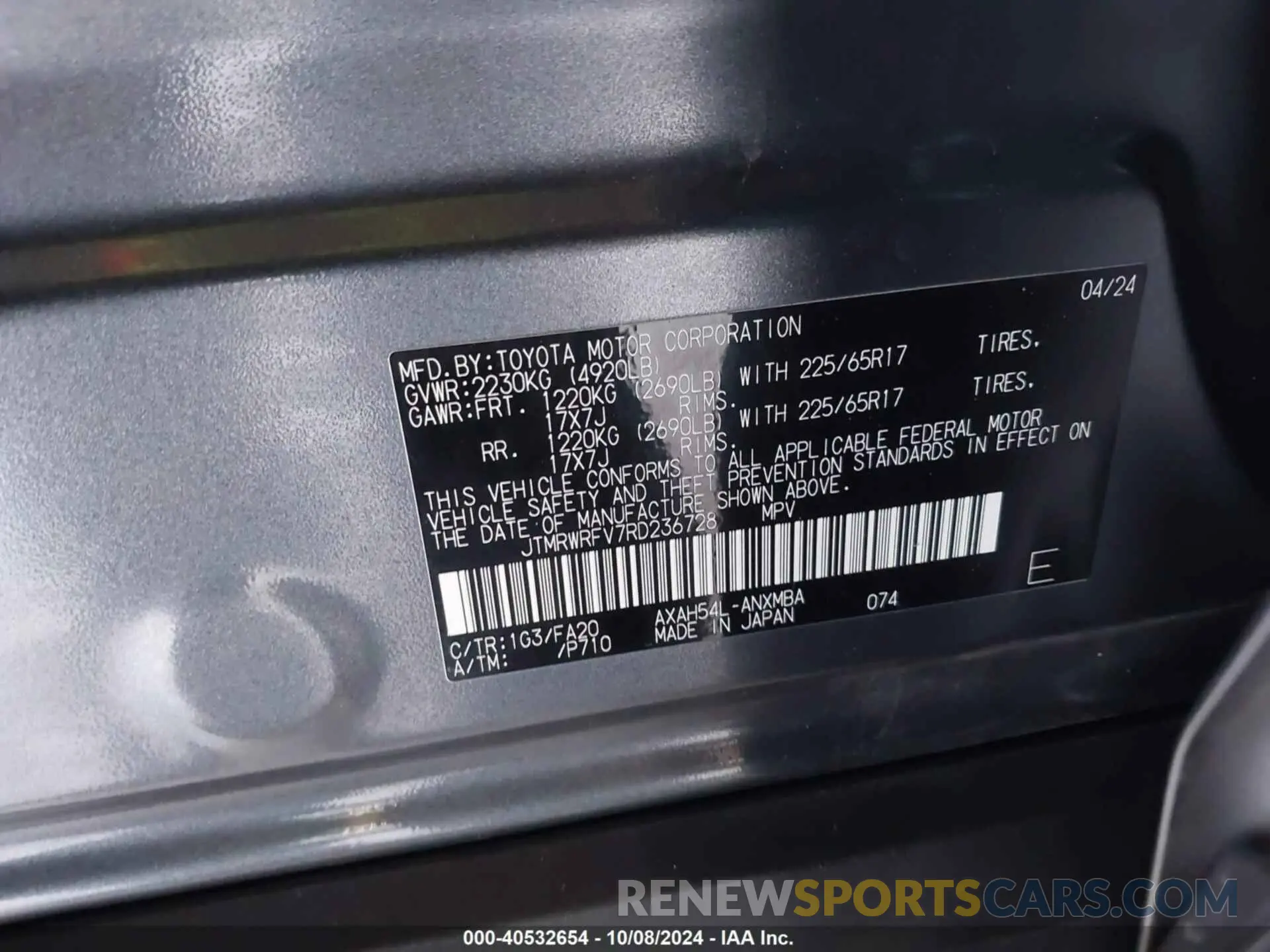9 Photograph of a damaged car JTMRWRFV7RD236728 TOYOTA RAV4 HYBRID 2024