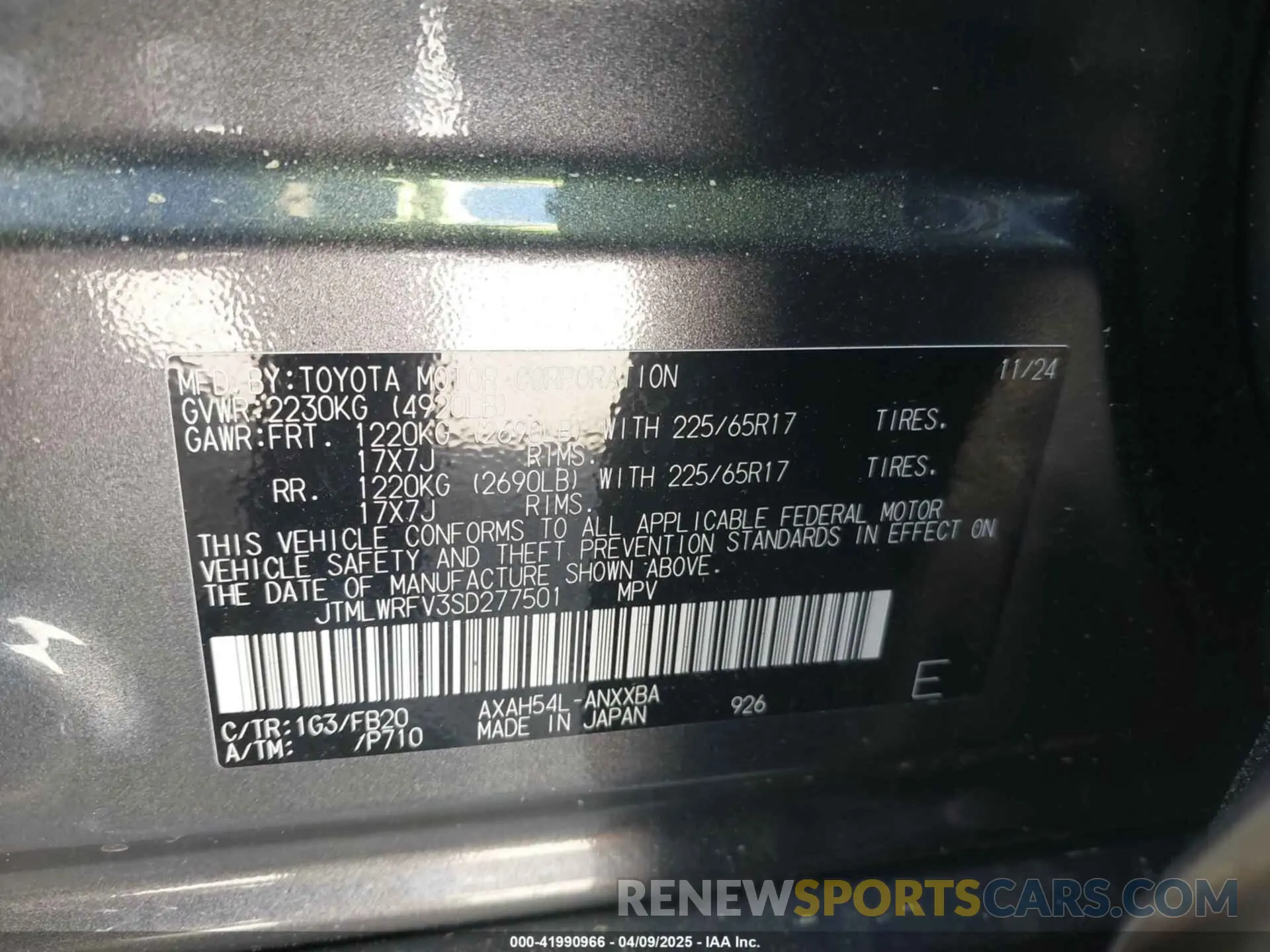 9 Photograph of a damaged car JTMLWRFV3SD277501 TOYOTA RAV4 HYBRID 2025