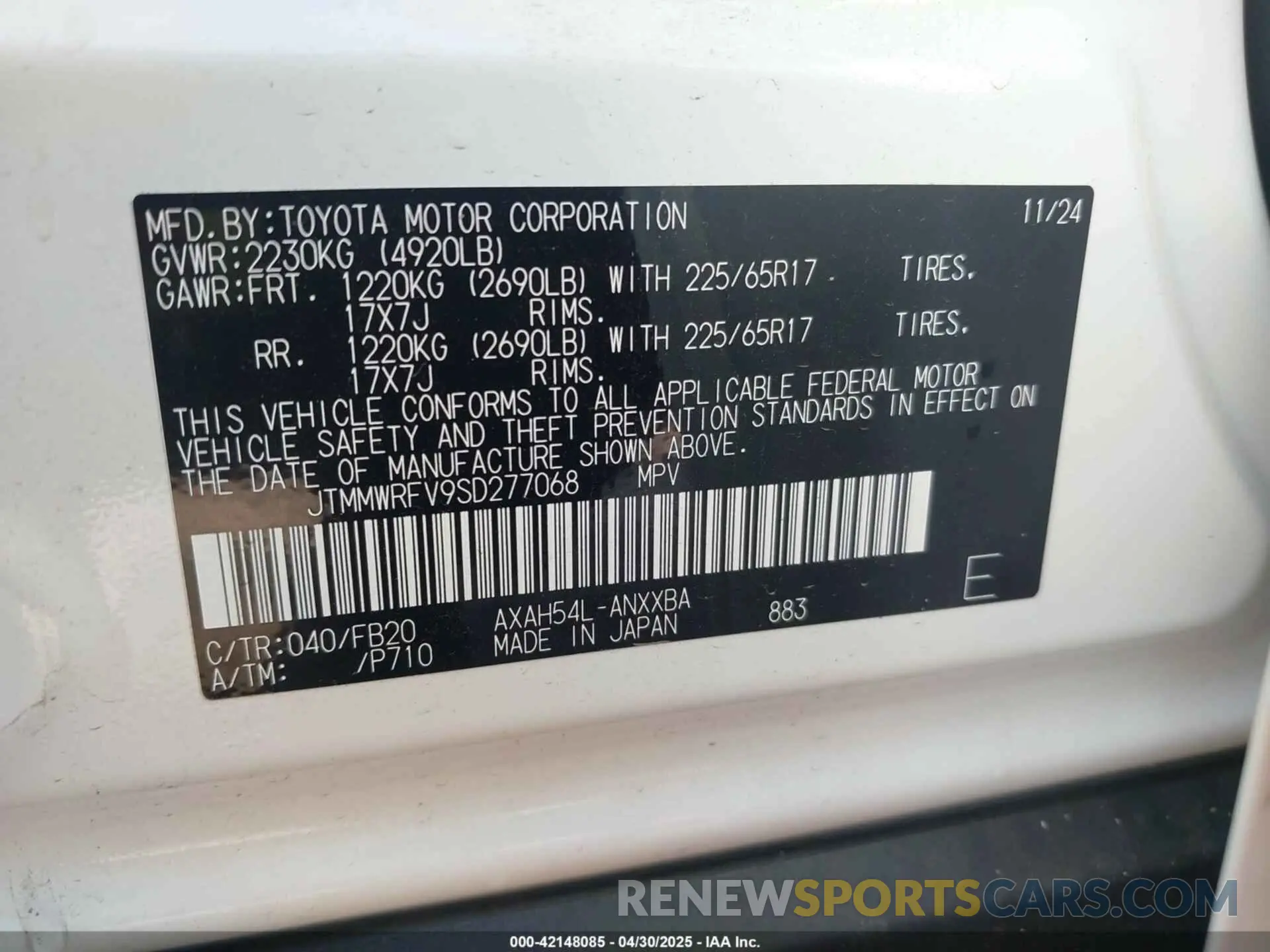 9 Photograph of a damaged car JTMMWRFV9SD277068 TOYOTA RAV4 HYBRID 2025