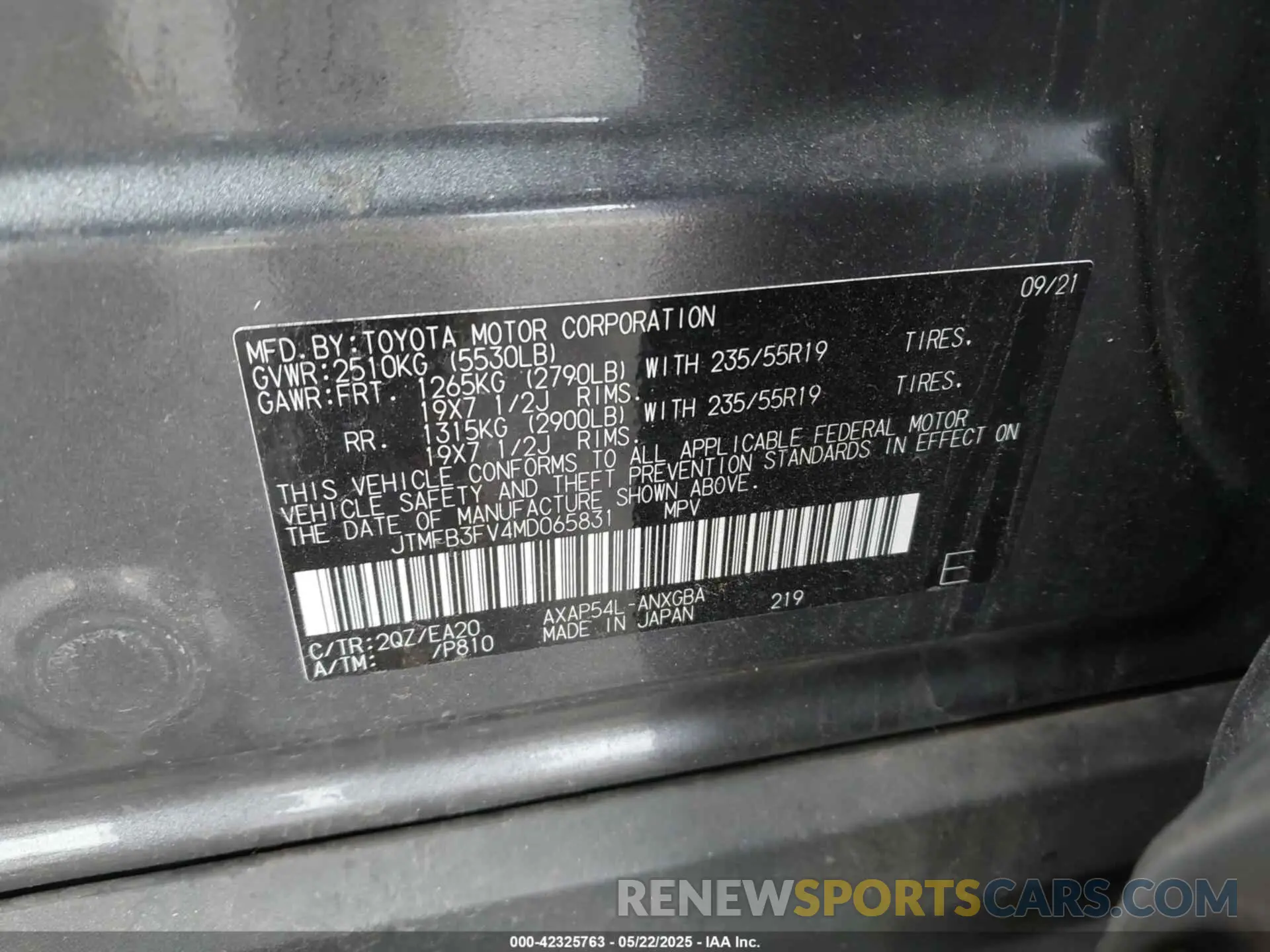 9 Photograph of a damaged car JTMFB3FV4MD065831 TOYOTA RAV4 PRIME 2021