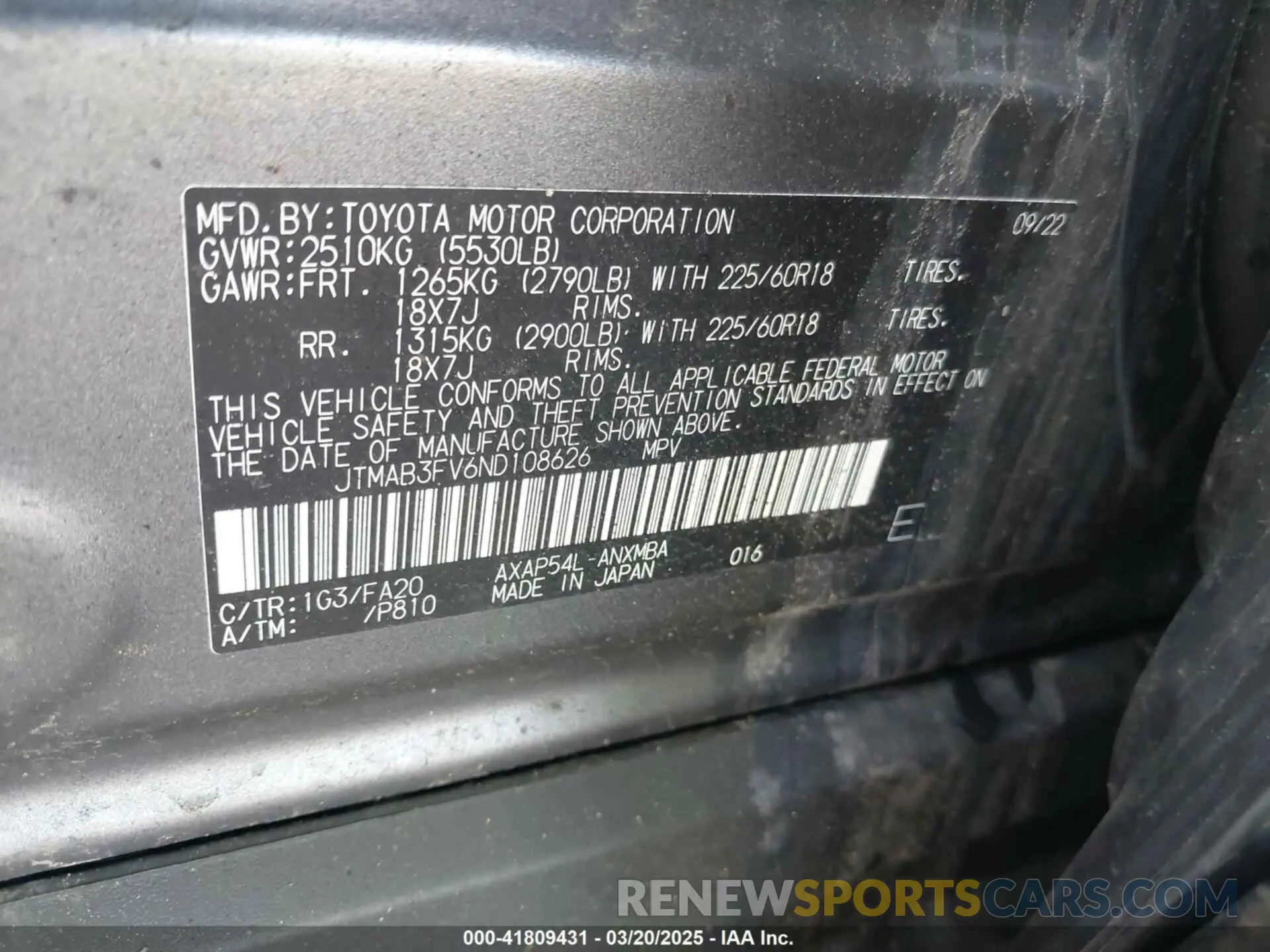 9 Photograph of a damaged car JTMAB3FV6ND108626 TOYOTA RAV4 PRIME 2022