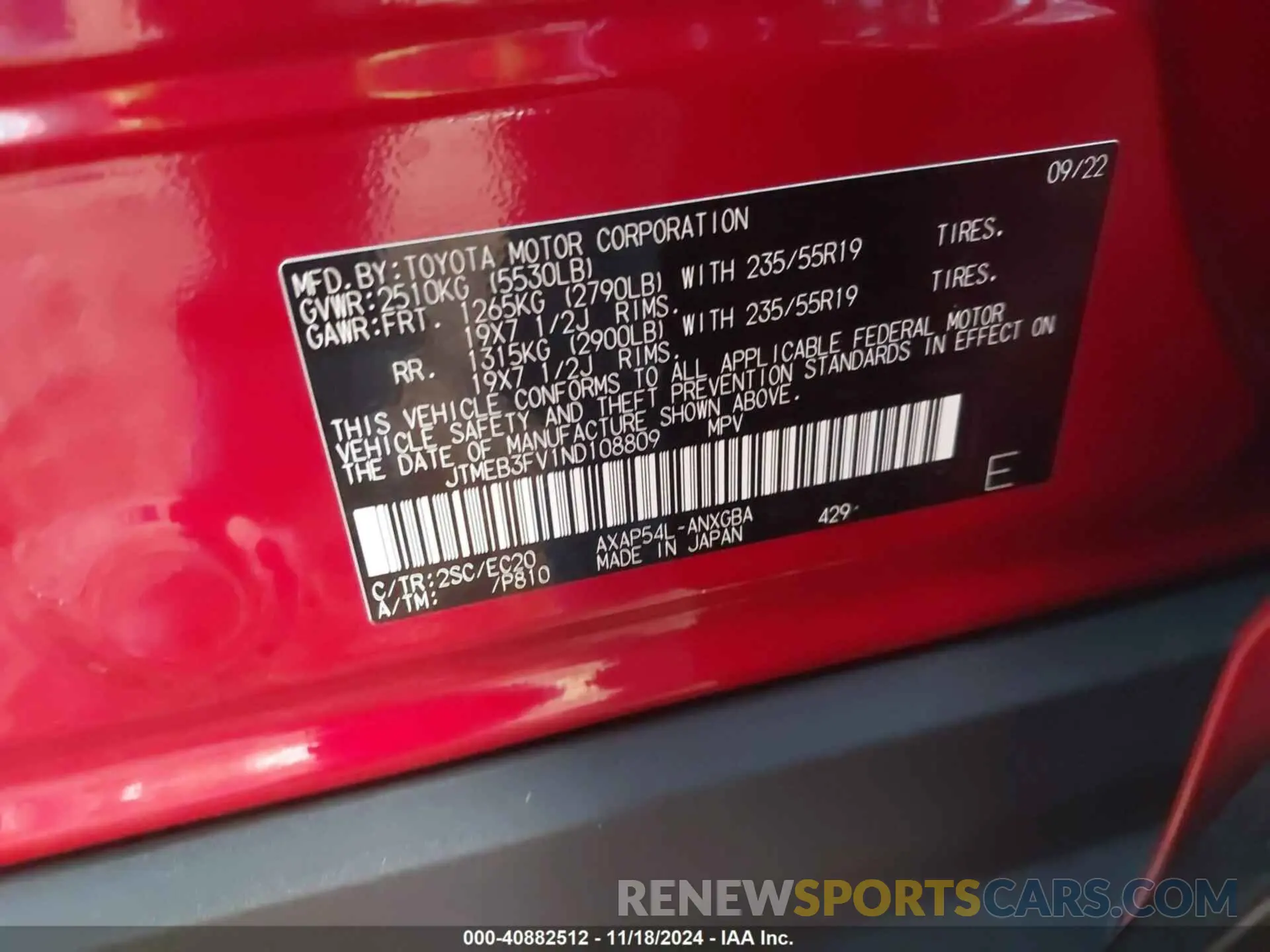 9 Photograph of a damaged car JTMEB3FV1ND108809 TOYOTA RAV4 PRIME 2022