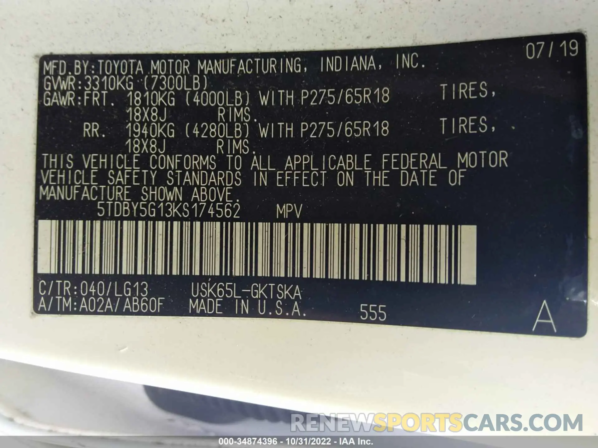 9 Photograph of a damaged car 5TDBY5G13KS174562 TOYOTA SEQUOIA 2019
