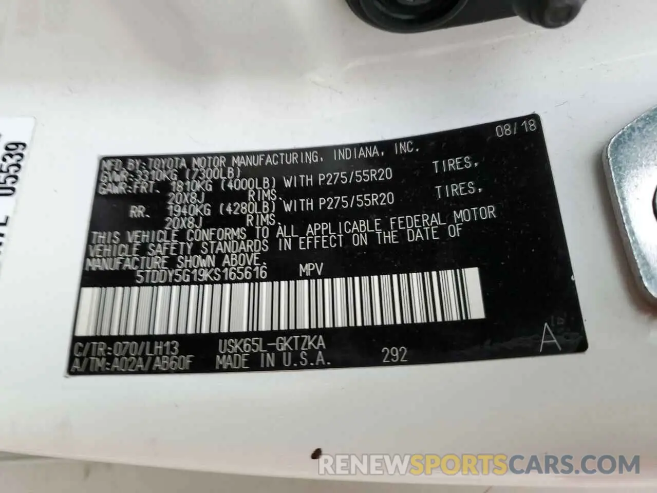 13 Photograph of a damaged car 5TDDY5G19KS165616 TOYOTA SEQUOIA 2019