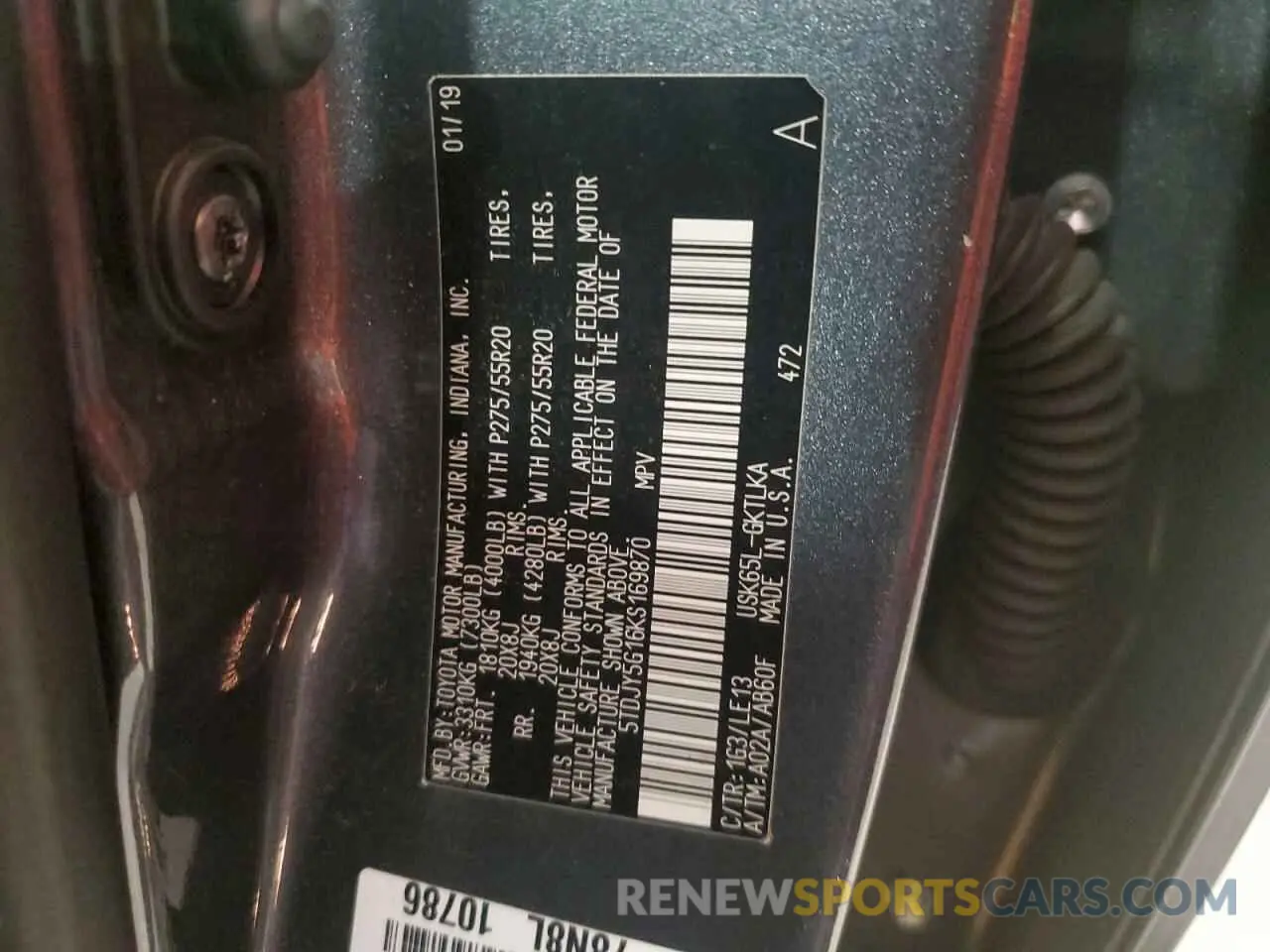 13 Photograph of a damaged car 5TDJY5G16KS169870 TOYOTA SEQUOIA 2019