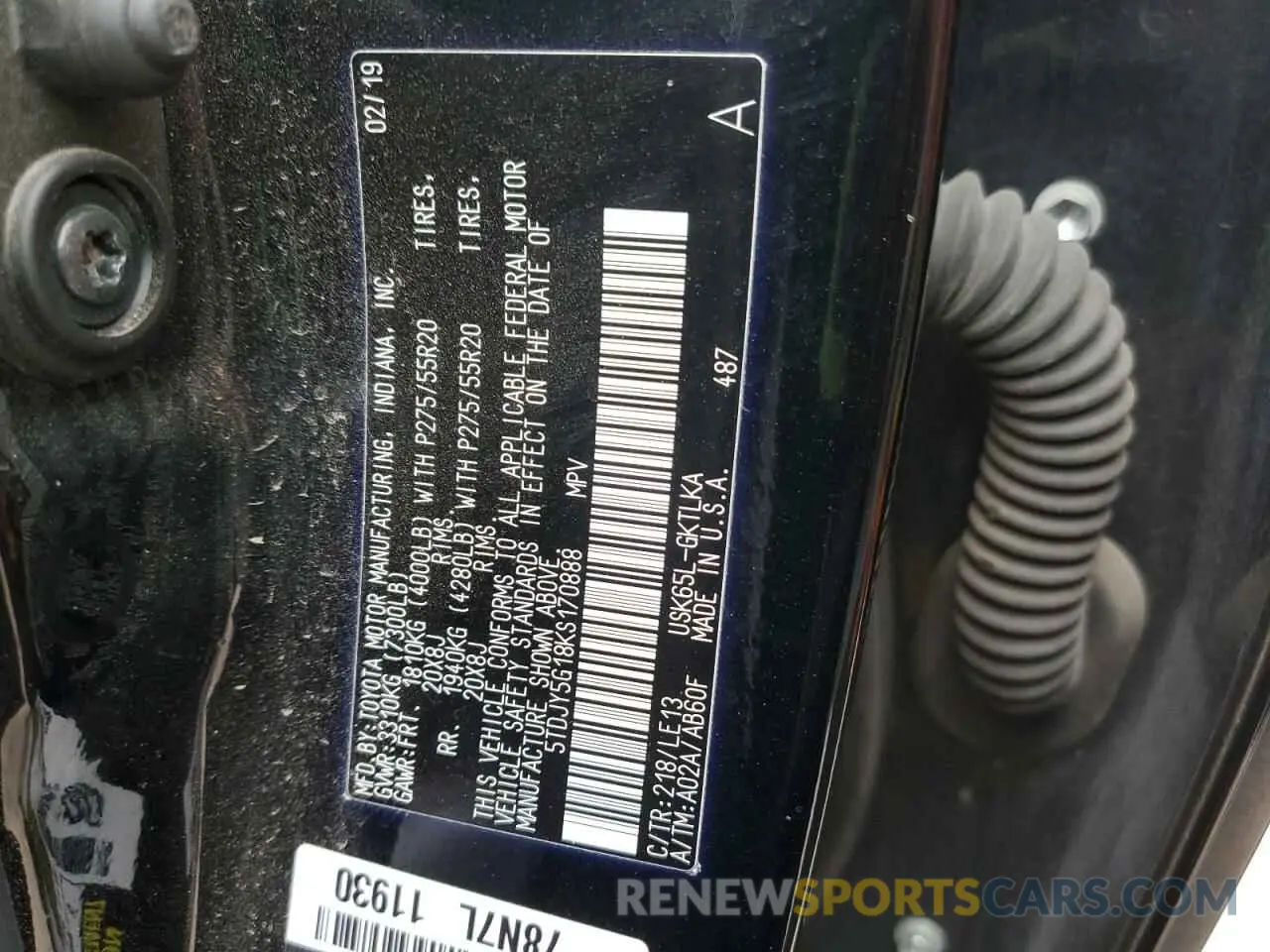13 Photograph of a damaged car 5TDJY5G18KS170888 TOYOTA SEQUOIA 2019