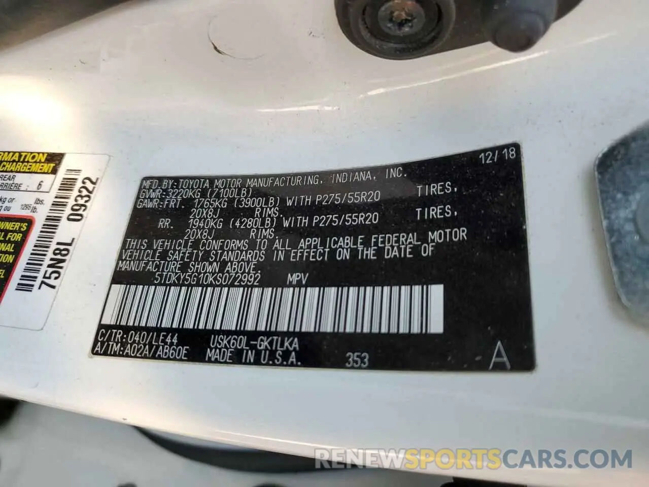 13 Photograph of a damaged car 5TDKY5G10KS072992 TOYOTA SEQUOIA 2019