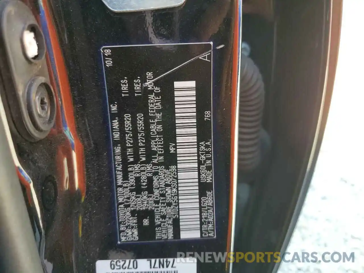 10 Photograph of a damaged car 5TDZY5G19KS072598 TOYOTA SEQUOIA 2019