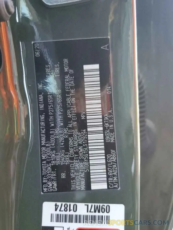13 Photograph of a damaged car 5TDBY5G15LS179294 TOYOTA SEQUOIA 2020