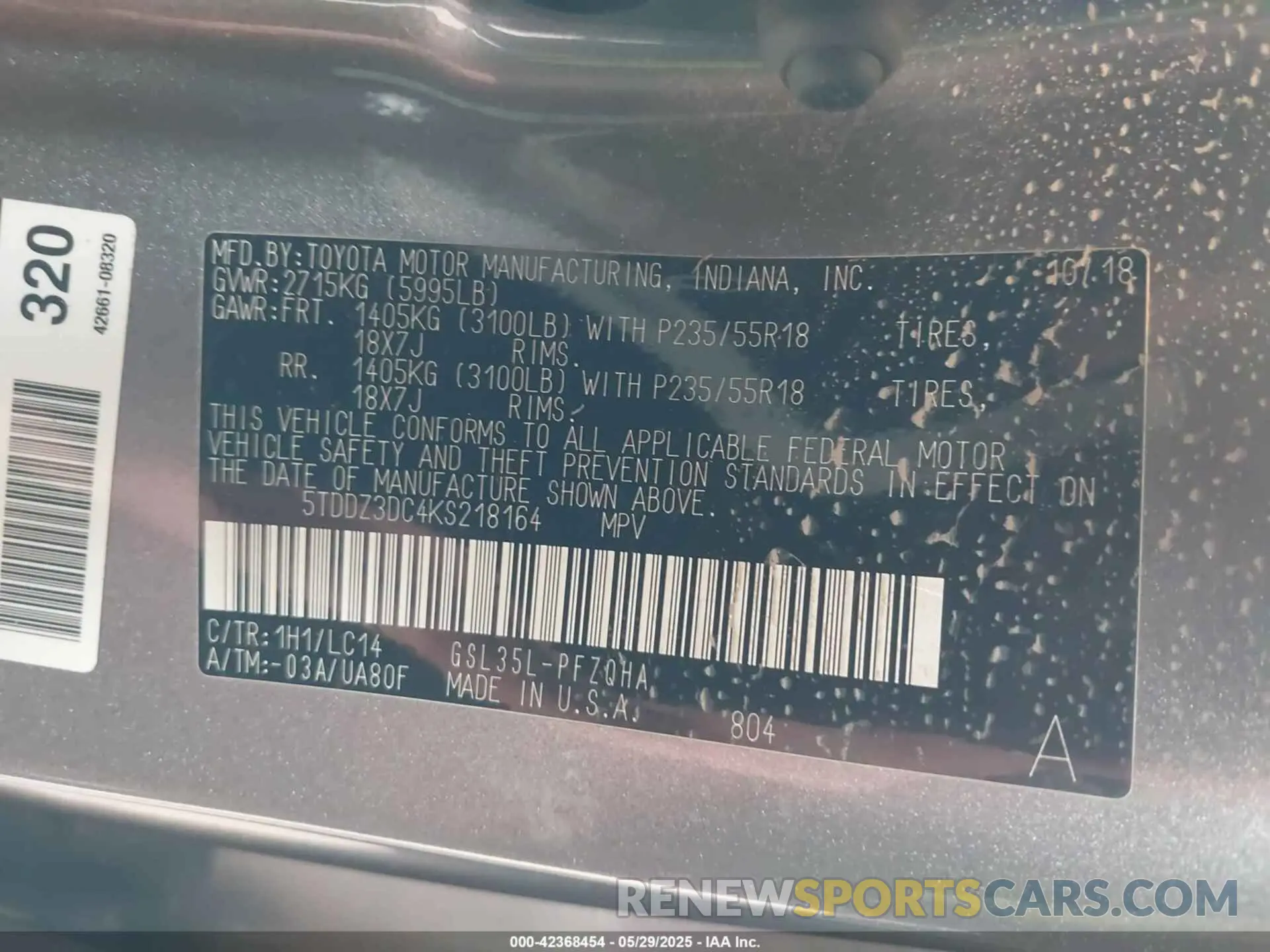 9 Photograph of a damaged car 5TDDZ3DC4KS218164 TOYOTA SIENNA 2019