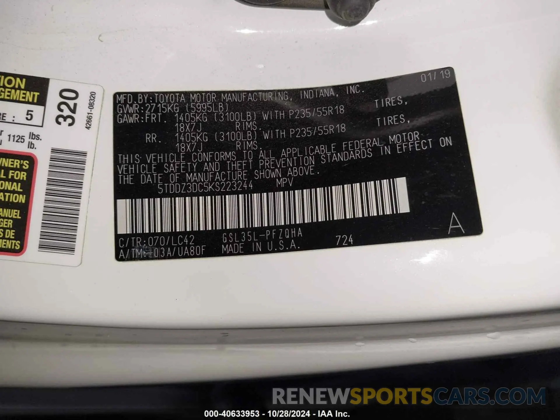 9 Photograph of a damaged car 5TDDZ3DC5KS223244 TOYOTA SIENNA 2019