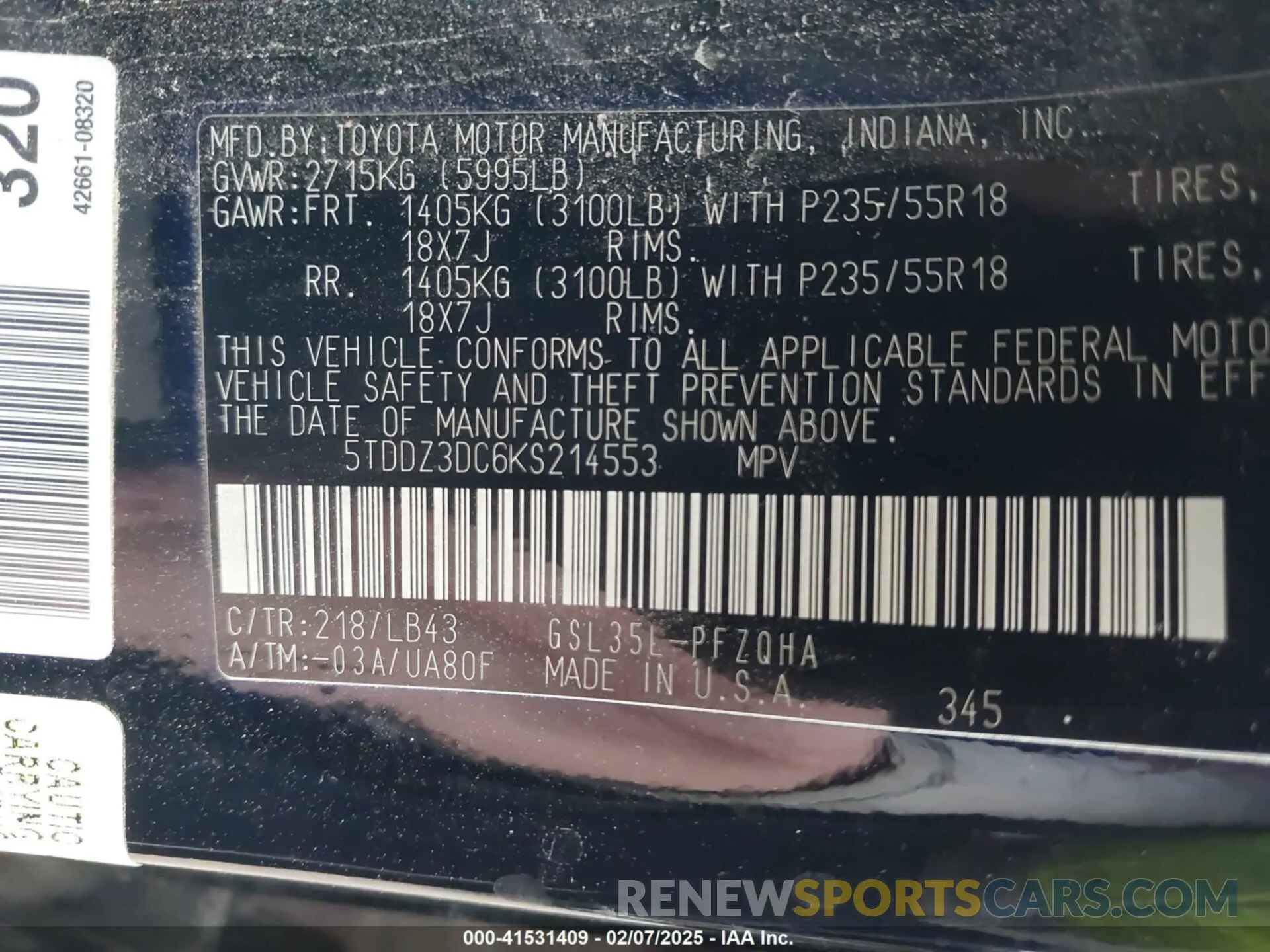 9 Photograph of a damaged car 5TDDZ3DC6KS214553 TOYOTA SIENNA 2019