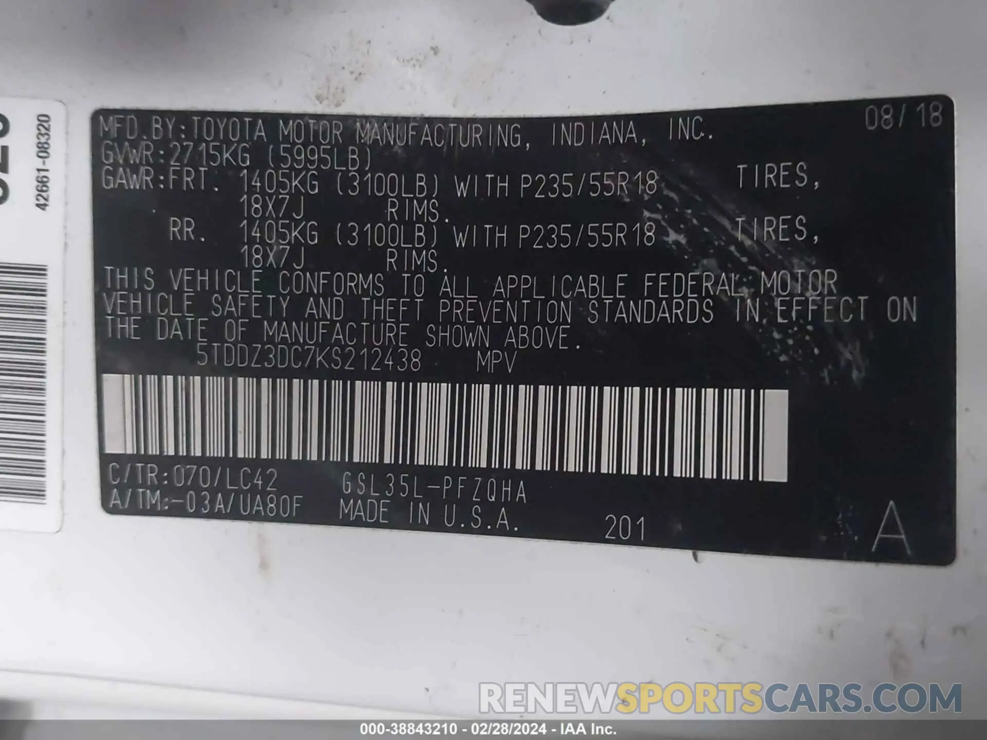 9 Photograph of a damaged car 5TDDZ3DC7KS212438 TOYOTA SIENNA 2019
