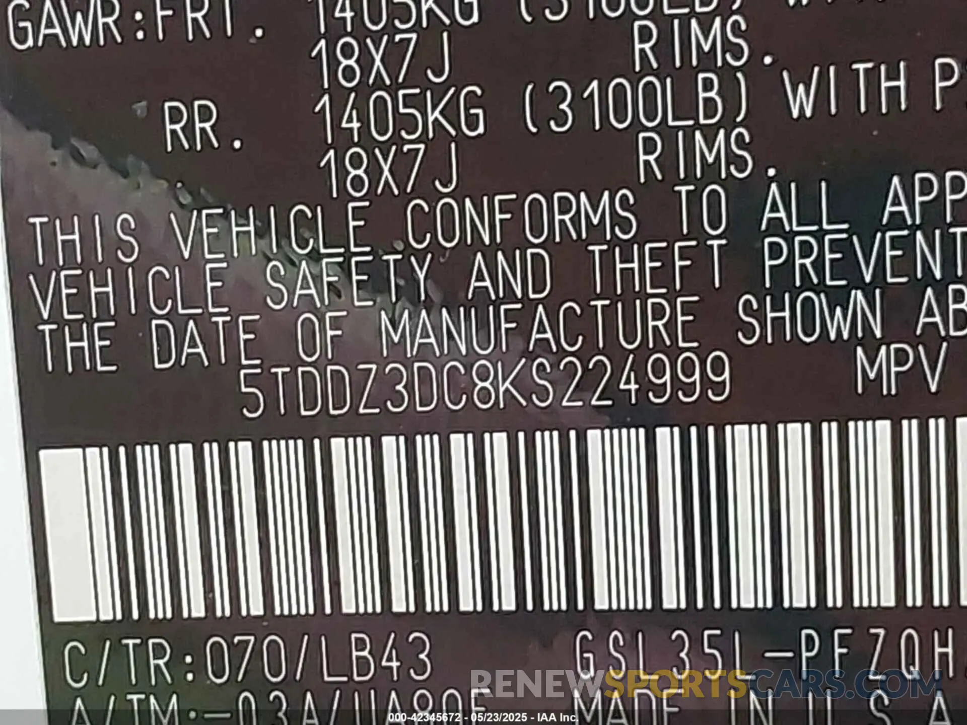 9 Photograph of a damaged car 5TDDZ3DC8KS224999 TOYOTA SIENNA 2019