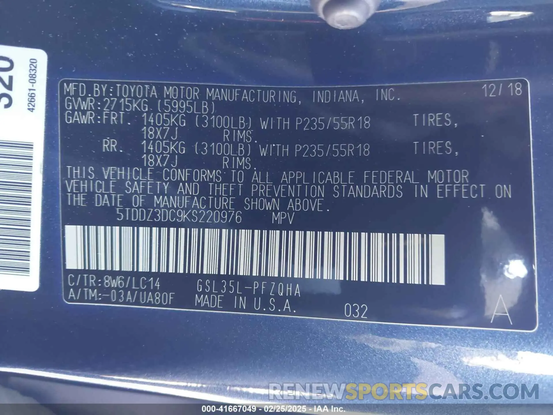 9 Photograph of a damaged car 5TDDZ3DC9KS220976 TOYOTA SIENNA 2019
