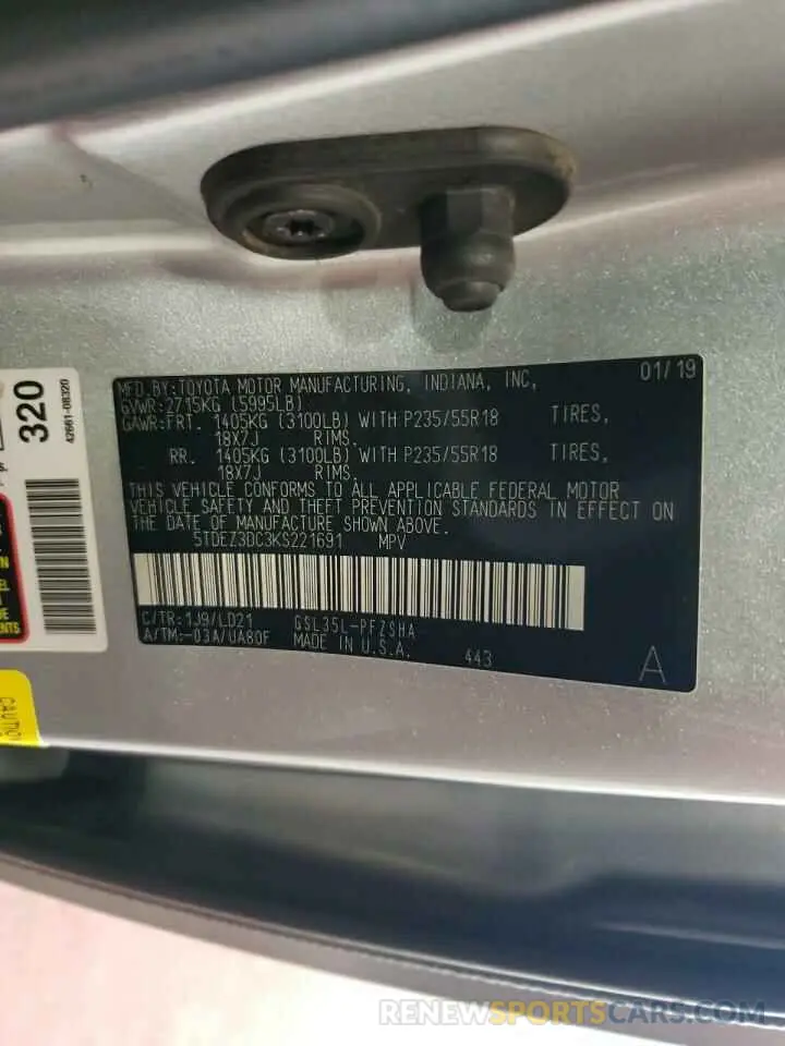 14 Photograph of a damaged car 5TDEZ3DC3KS221691 TOYOTA SIENNA 2019