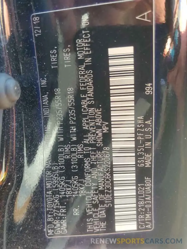 13 Photograph of a damaged car 5TDEZ3DC6KS220678 TOYOTA SIENNA 2019