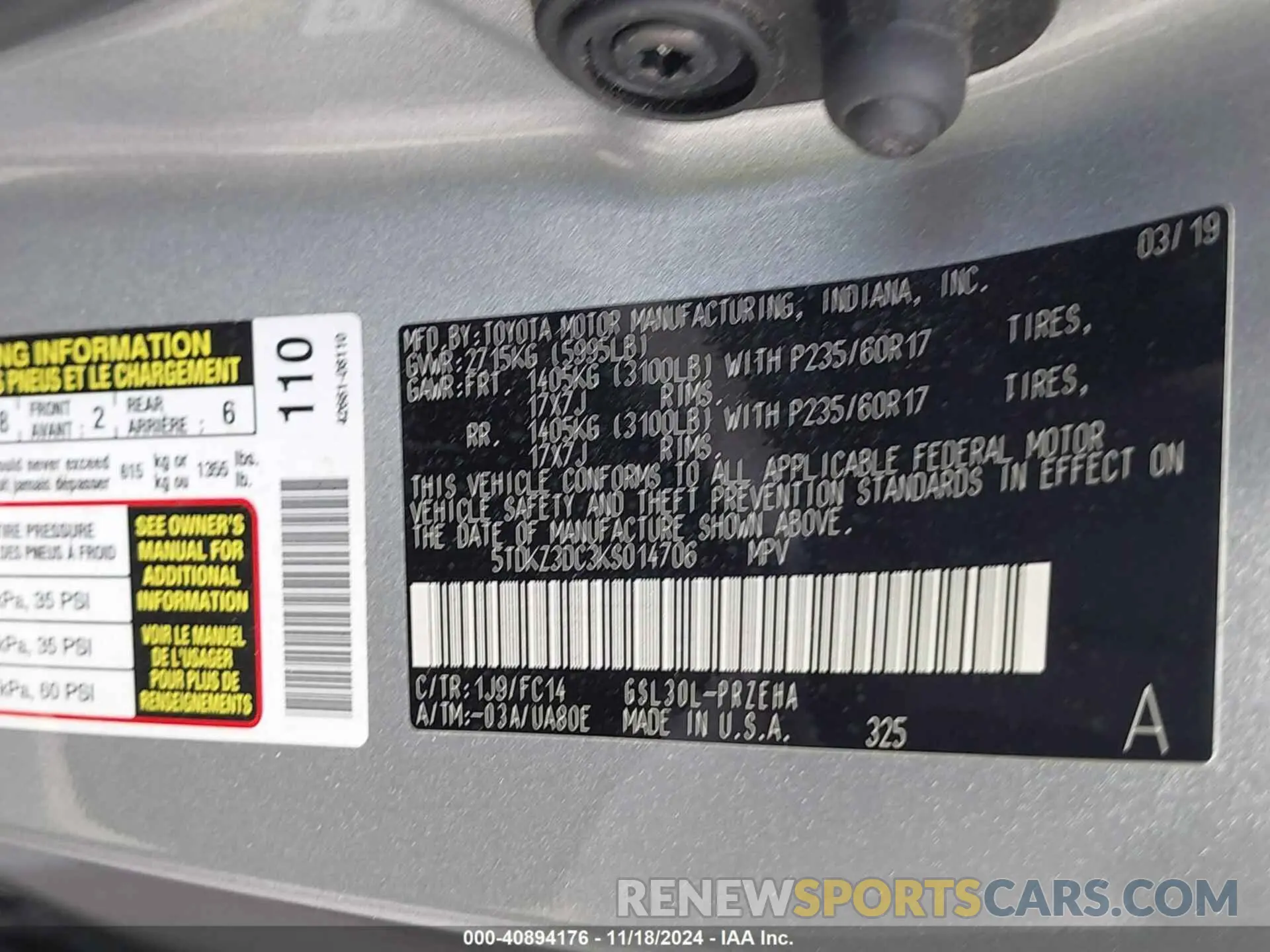 9 Photograph of a damaged car 5TDKZ3DC3KS014706 TOYOTA SIENNA 2019
