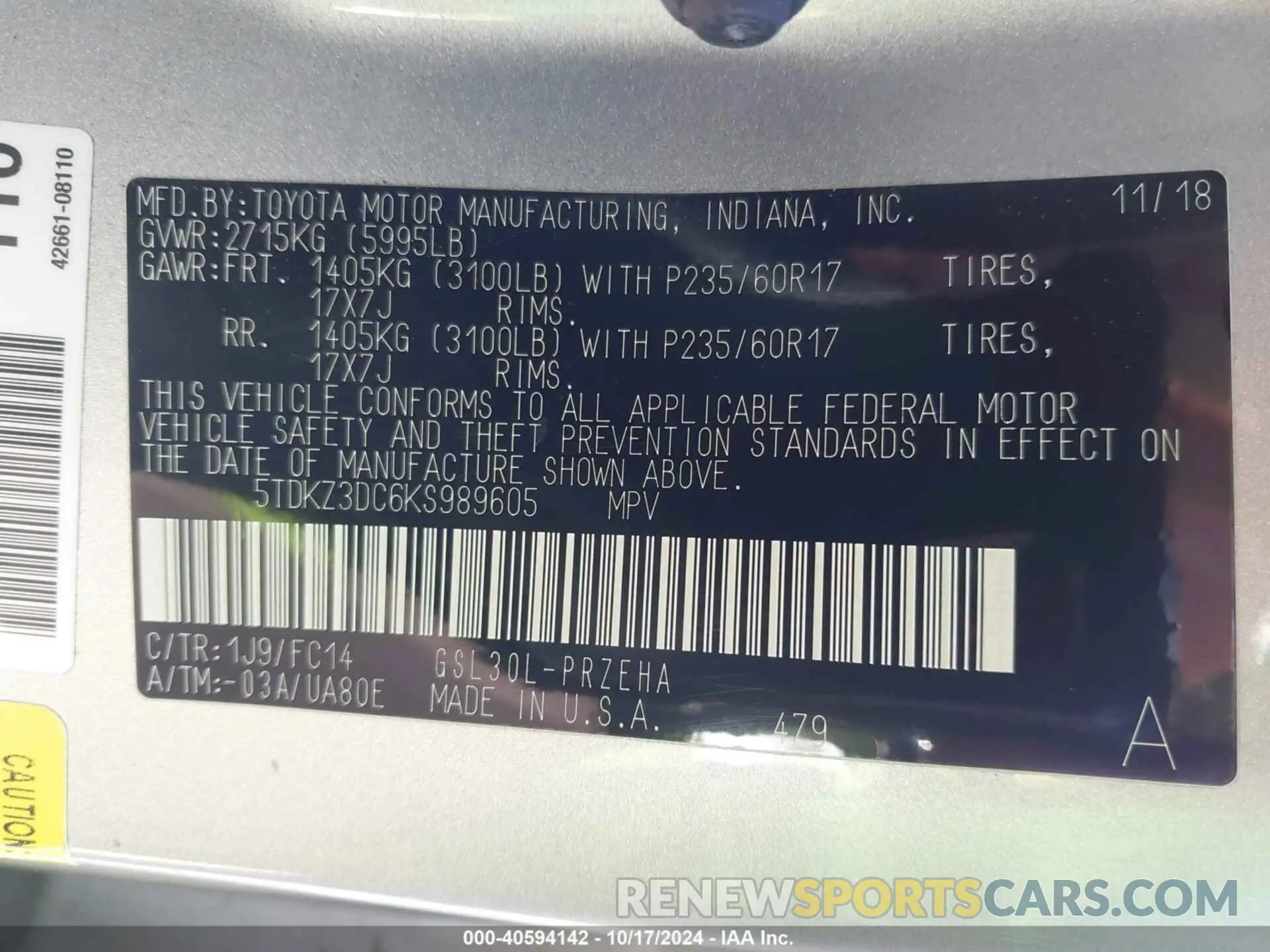 9 Photograph of a damaged car 5TDKZ3DC6KS989605 TOYOTA SIENNA 2019