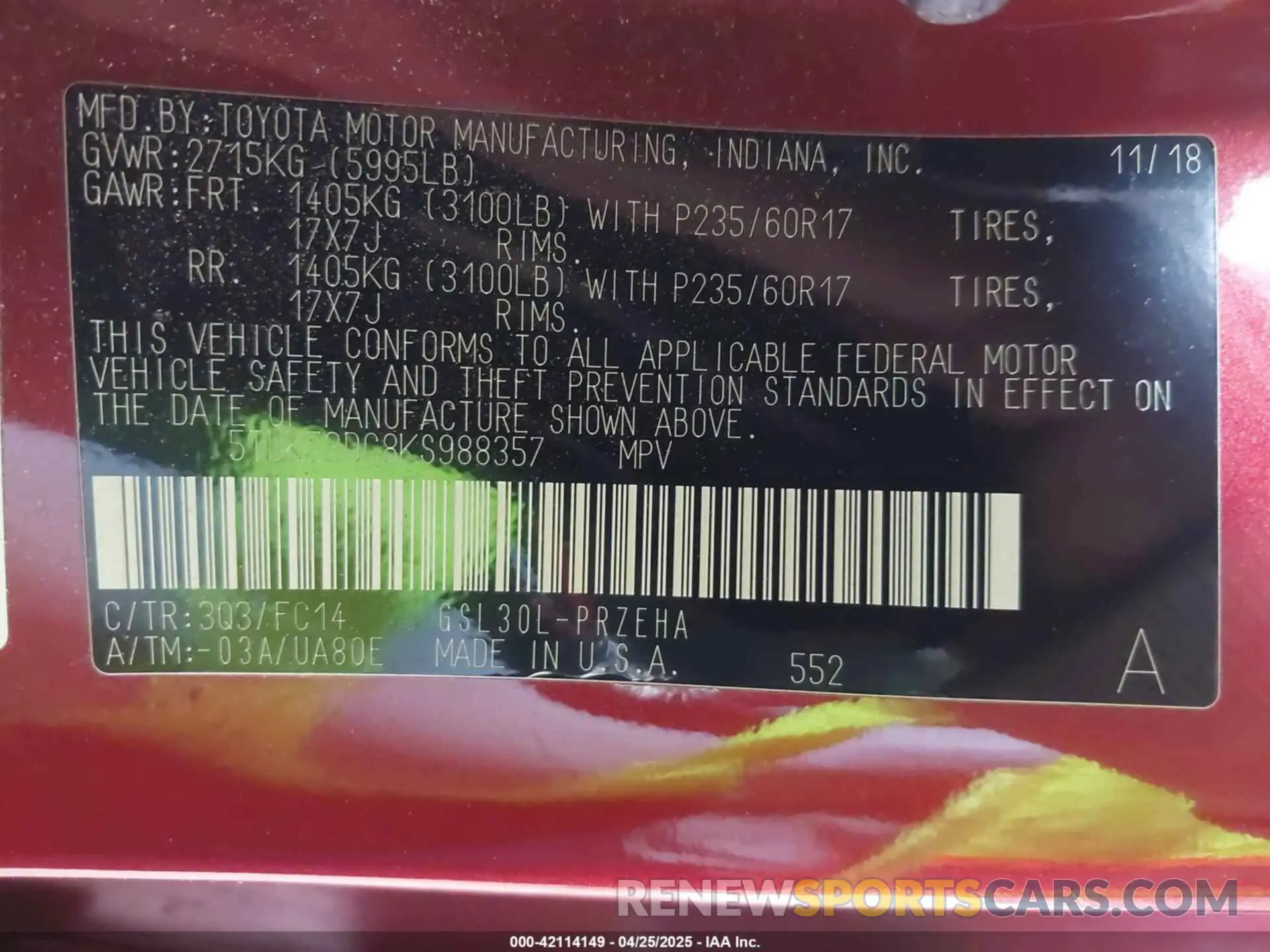 9 Photograph of a damaged car 5TDKZ3DC8KS988357 TOYOTA SIENNA 2019