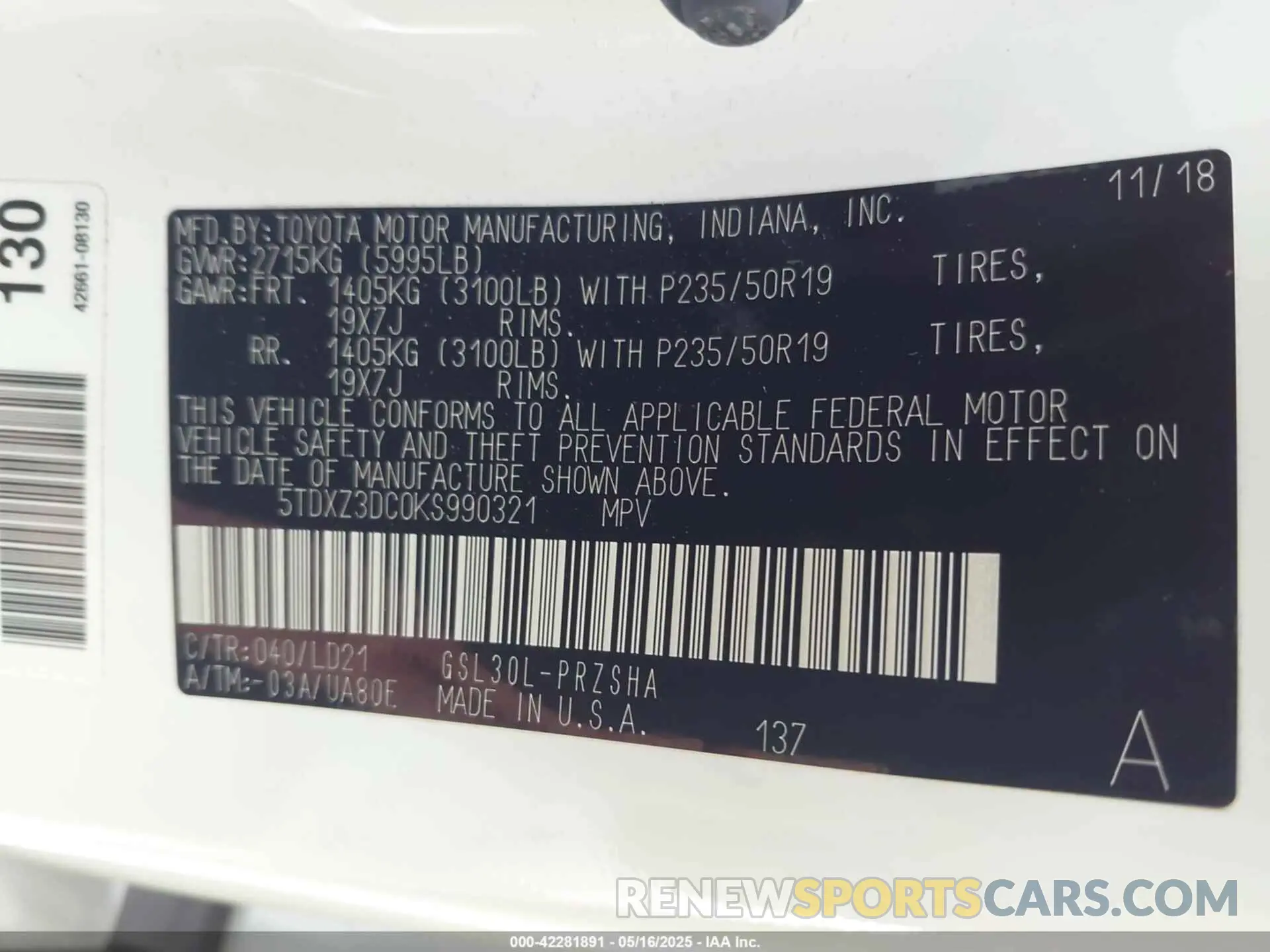 9 Photograph of a damaged car 5TDXZ3DC0KS990321 TOYOTA SIENNA 2019