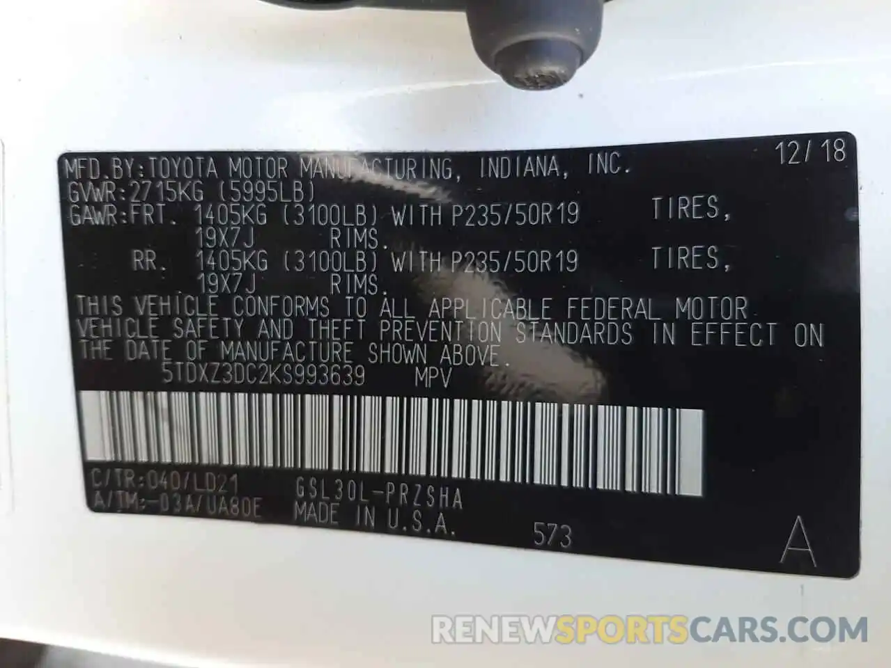 10 Photograph of a damaged car 5TDXZ3DC2KS993639 TOYOTA SIENNA 2019