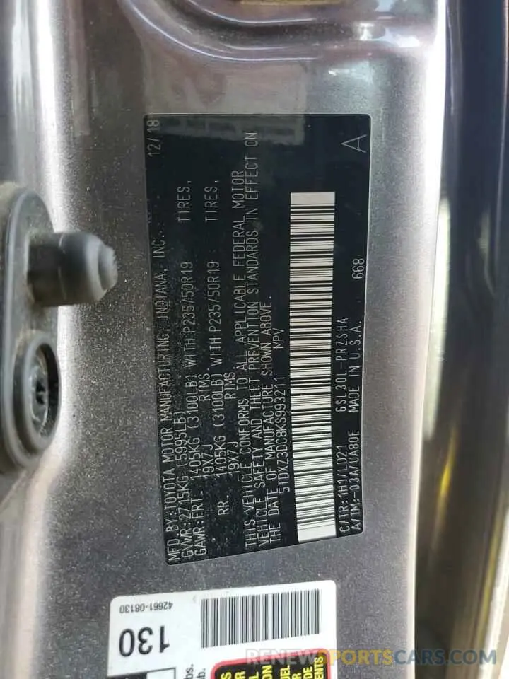 13 Photograph of a damaged car 5TDXZ3DC8KS993211 TOYOTA SIENNA 2019