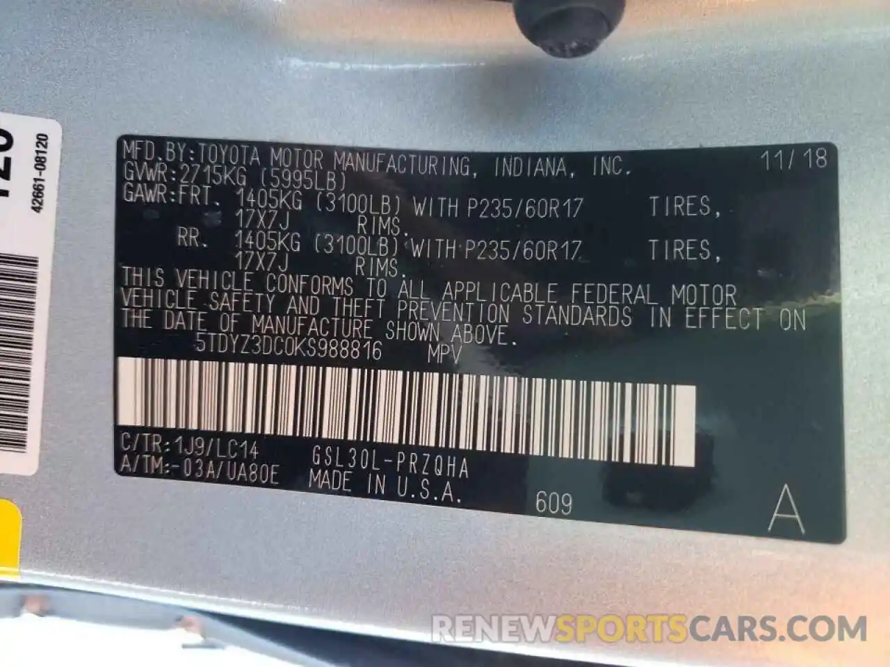 10 Photograph of a damaged car 5TDYZ3DC0KS988816 TOYOTA SIENNA 2019