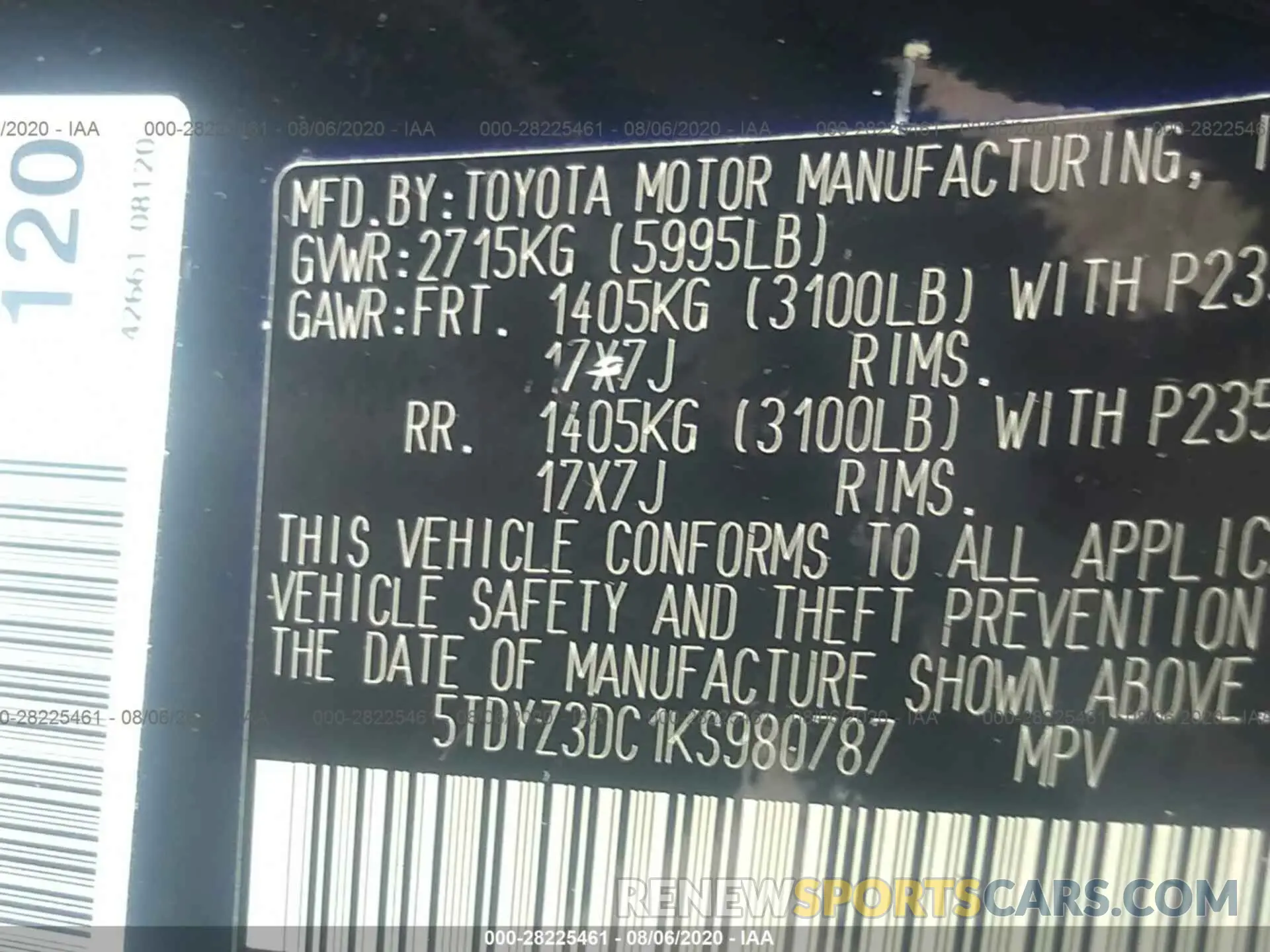 9 Photograph of a damaged car 5TDYZ3DC1KS980787 TOYOTA SIENNA 2019
