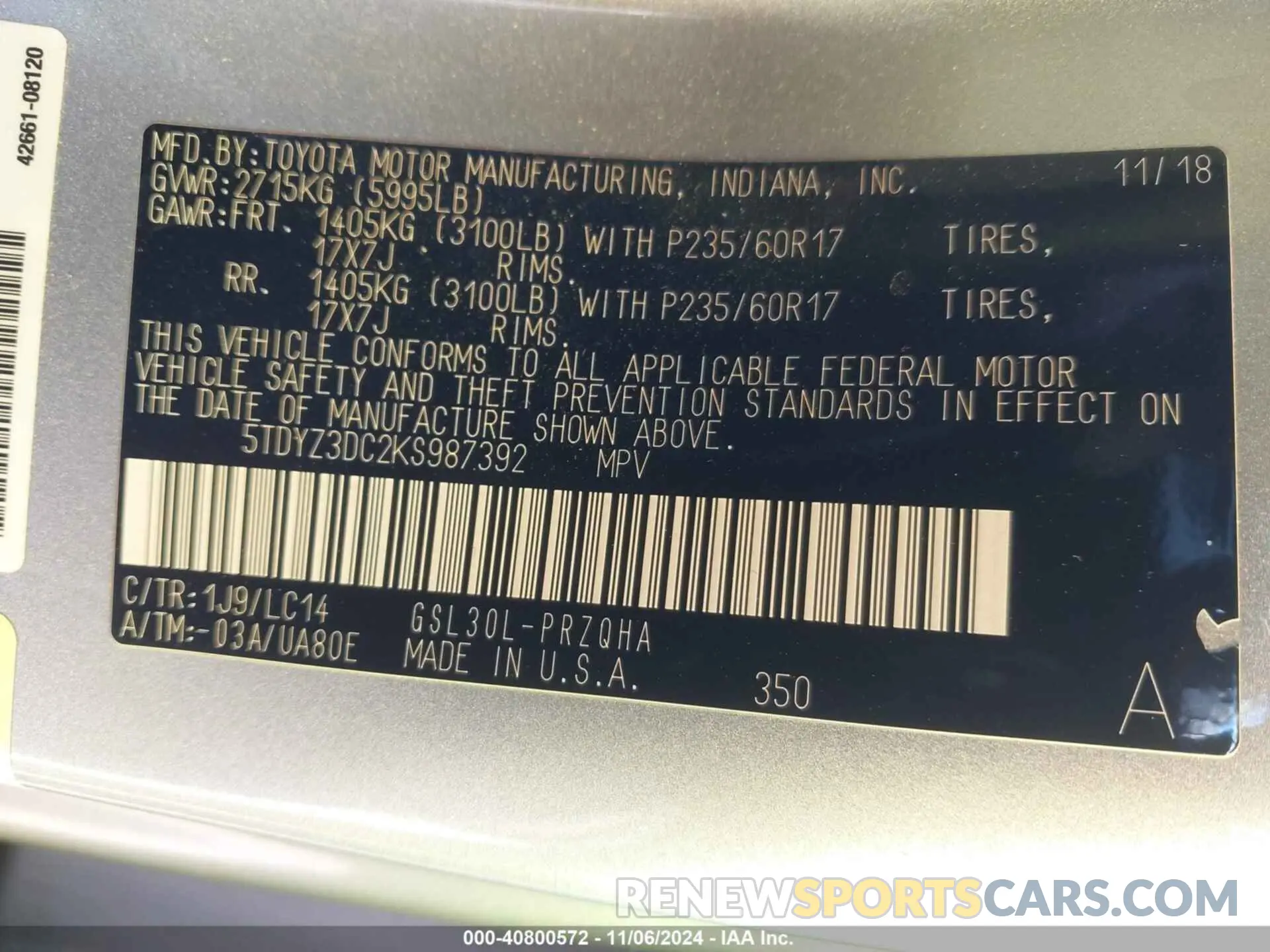 9 Photograph of a damaged car 5TDYZ3DC2KS987392 TOYOTA SIENNA 2019