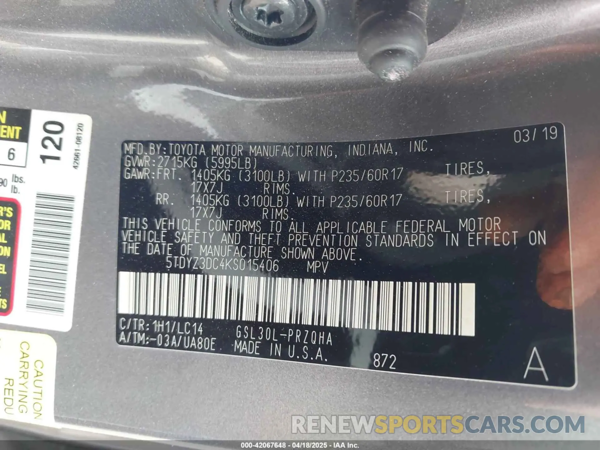 9 Photograph of a damaged car 5TDYZ3DC4KS015406 TOYOTA SIENNA 2019