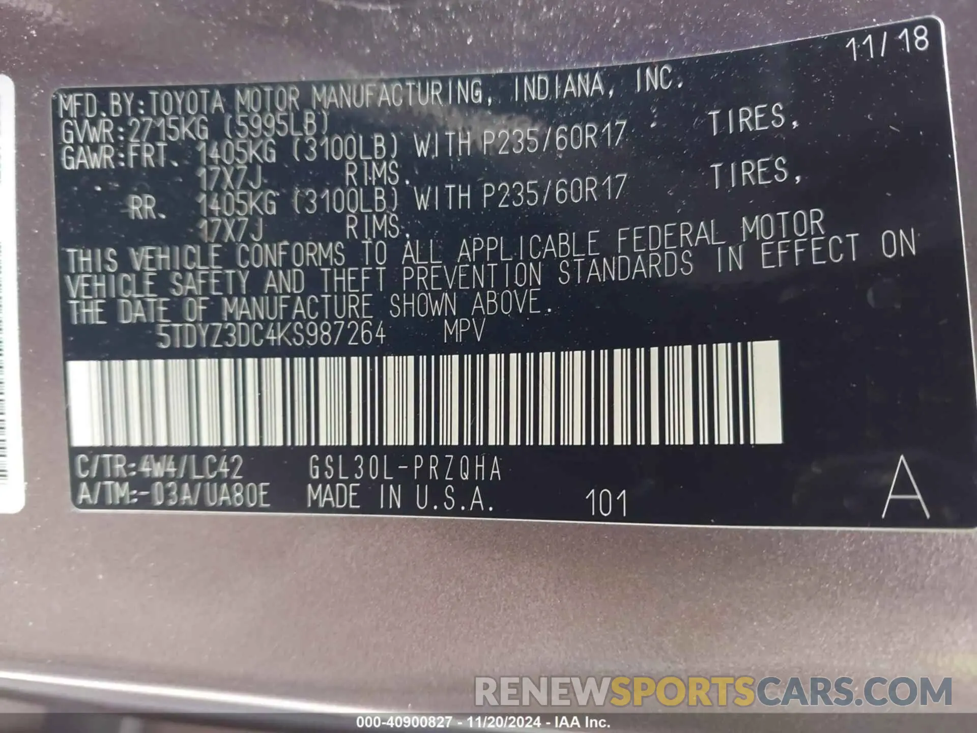 9 Photograph of a damaged car 5TDYZ3DC4KS987264 TOYOTA SIENNA 2019