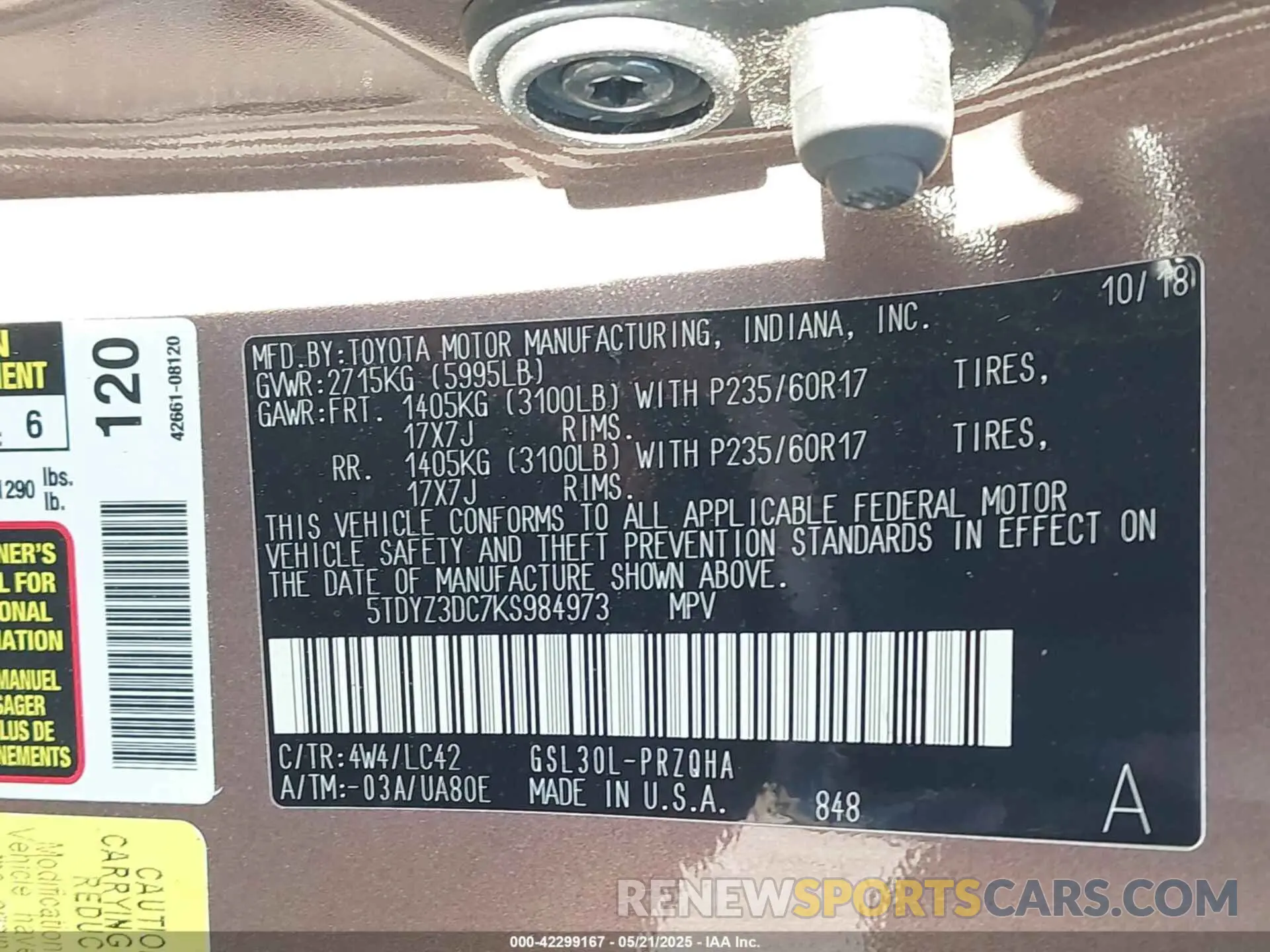 9 Photograph of a damaged car 5TDYZ3DC7KS984973 TOYOTA SIENNA 2019