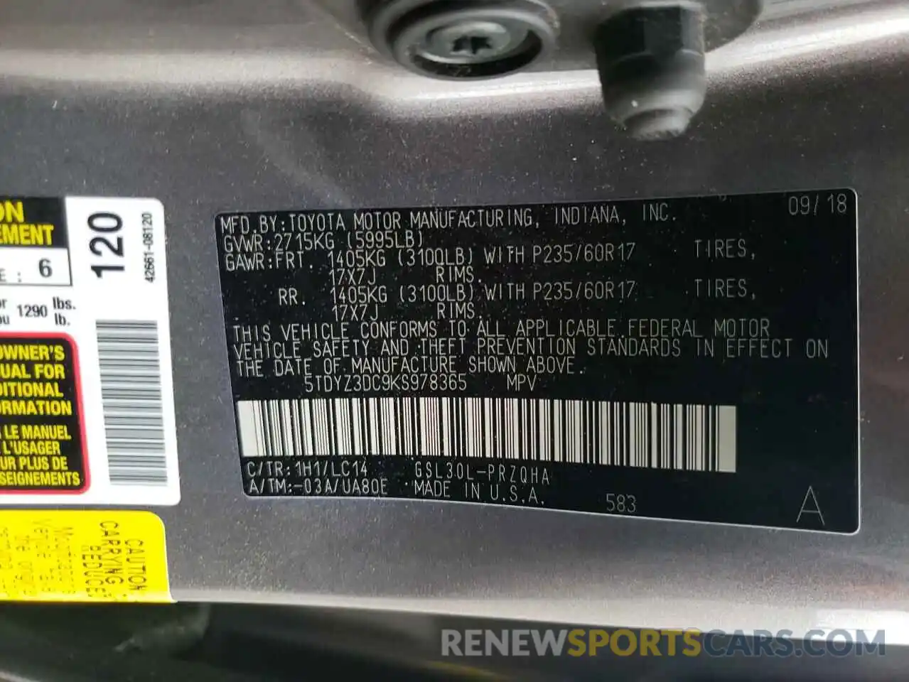 10 Photograph of a damaged car 5TDYZ3DC9KS978365 TOYOTA SIENNA 2019