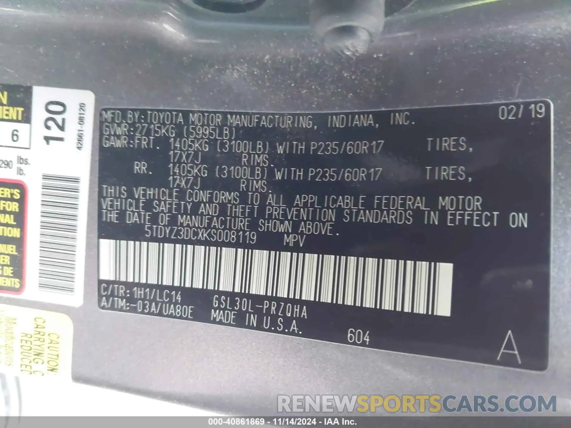 9 Photograph of a damaged car 5TDYZ3DCXKS008119 TOYOTA SIENNA 2019