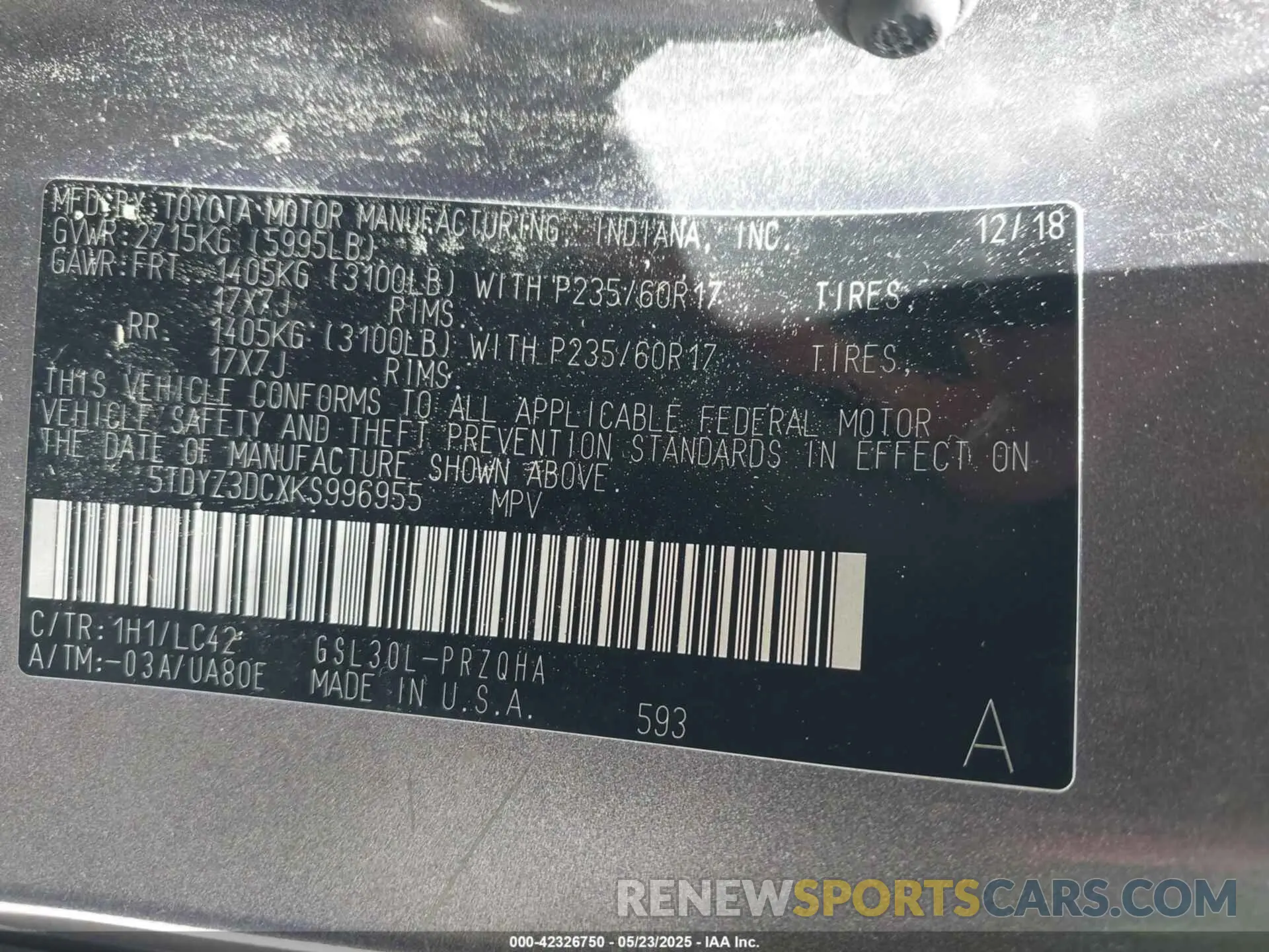 9 Photograph of a damaged car 5TDYZ3DCXKS996955 TOYOTA SIENNA 2019