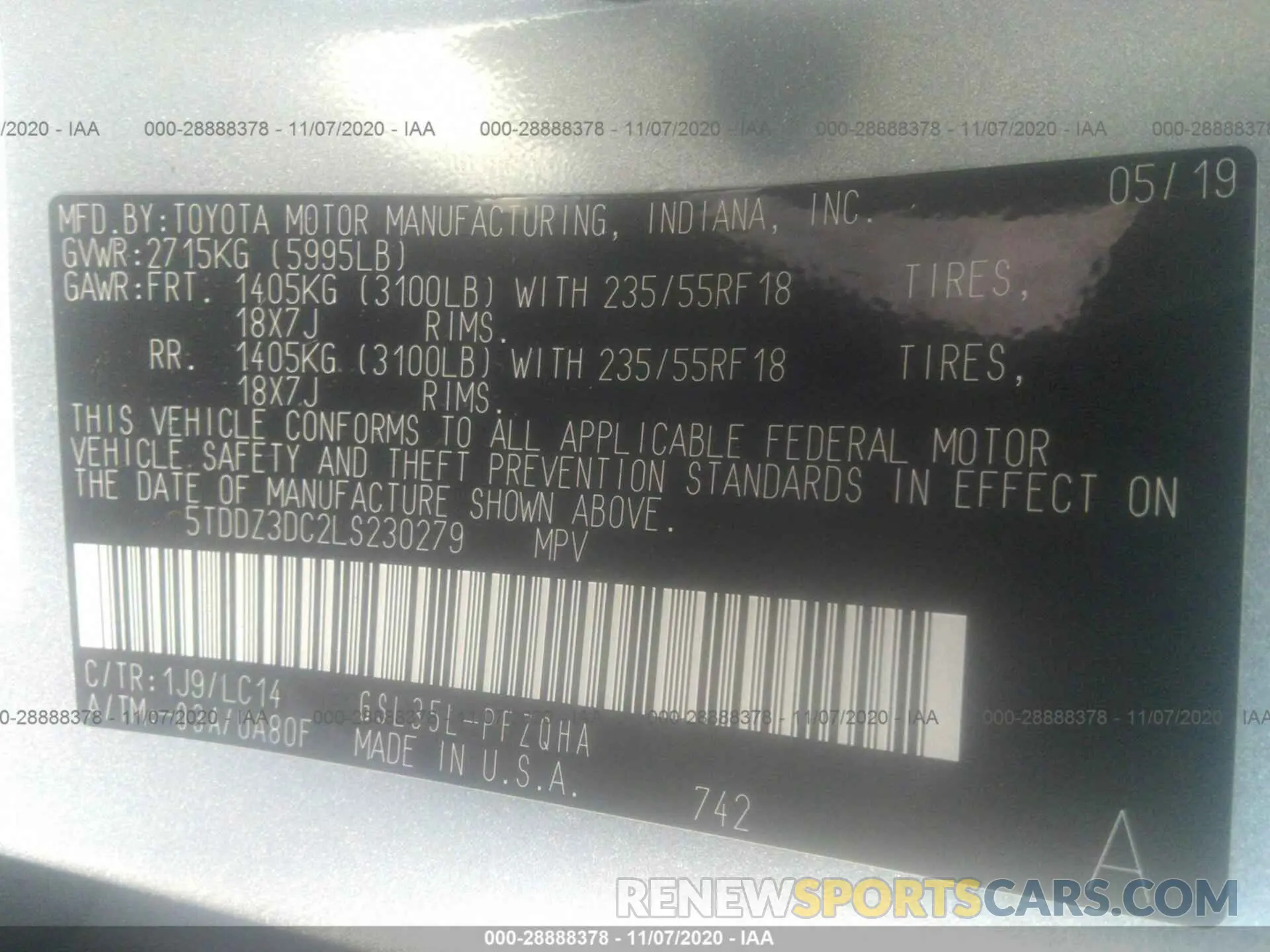 9 Photograph of a damaged car 5TDDZ3DC2LS230279 TOYOTA SIENNA 2020