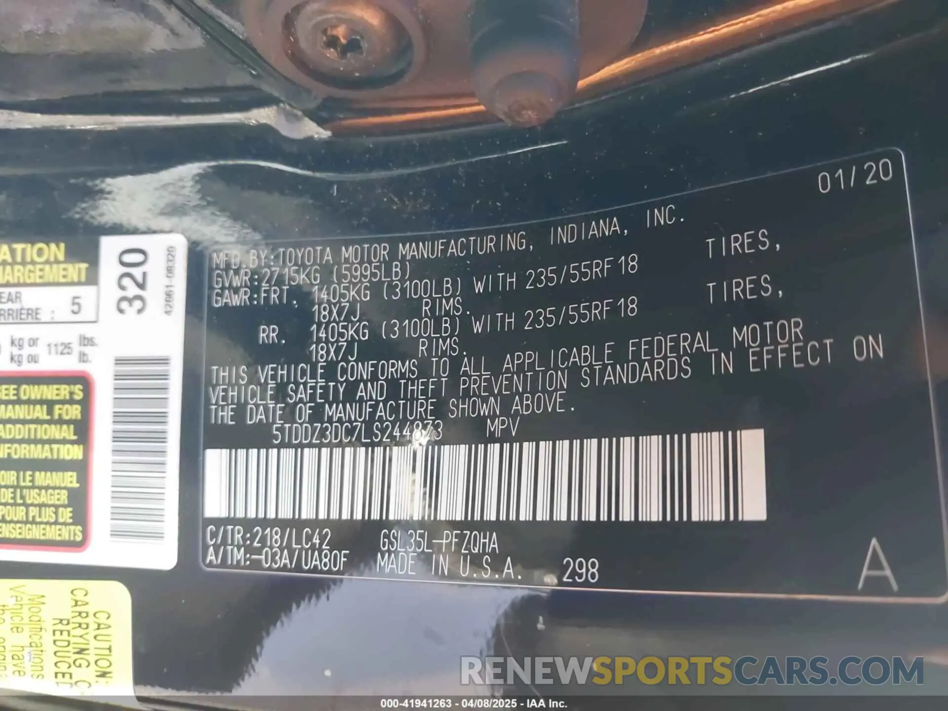 9 Photograph of a damaged car 5TDDZ3DC7LS244873 TOYOTA SIENNA 2020
