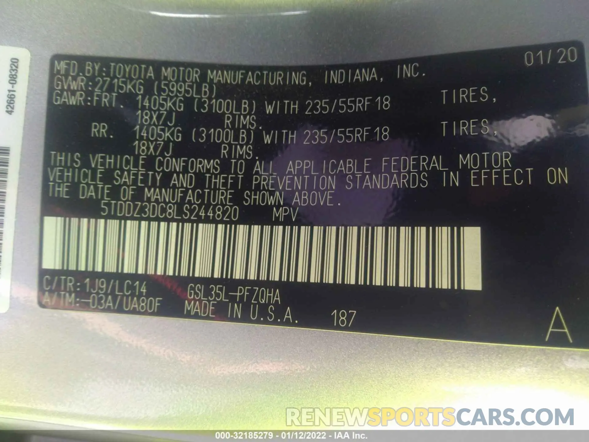 9 Photograph of a damaged car 5TDDZ3DC8LS244820 TOYOTA SIENNA 2020