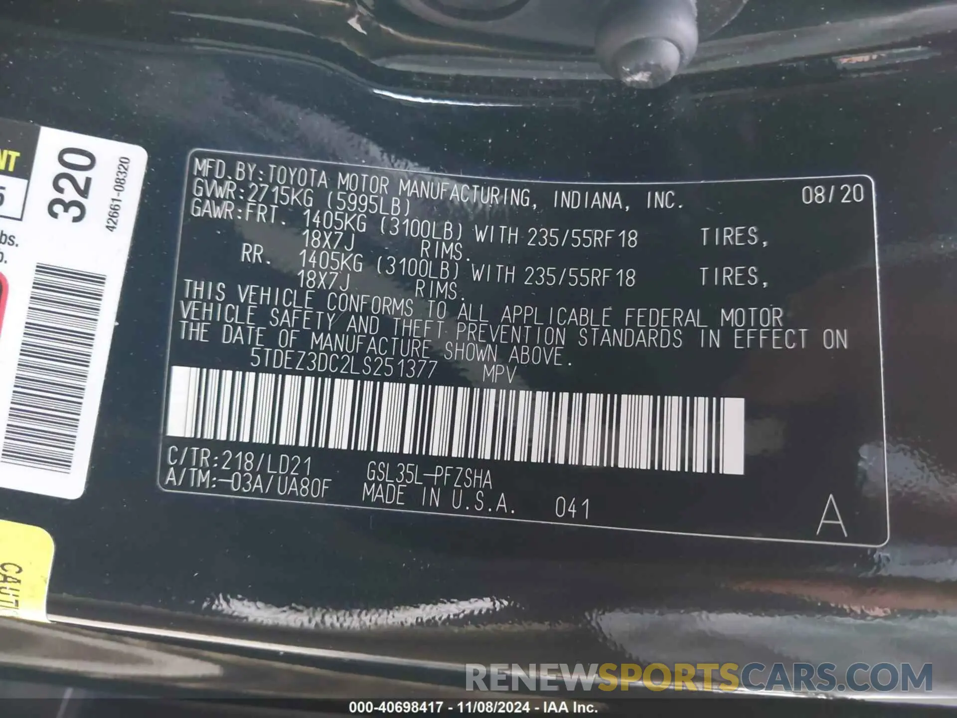 9 Photograph of a damaged car 5TDEZ3DC2LS251377 TOYOTA SIENNA 2020