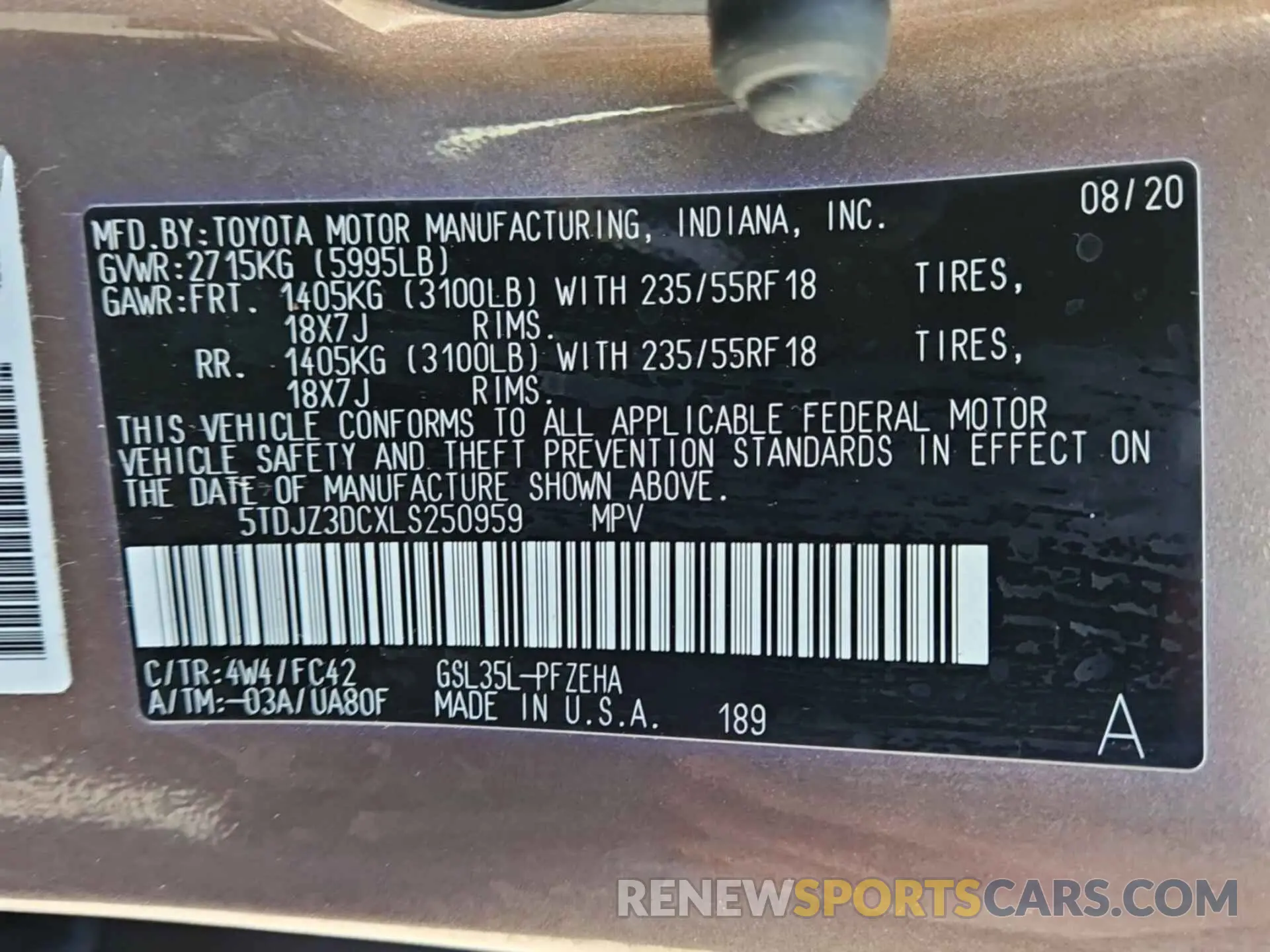 50 Photograph of a damaged car 5TDJZ3DCXLS250959 TOYOTA SIENNA 2020