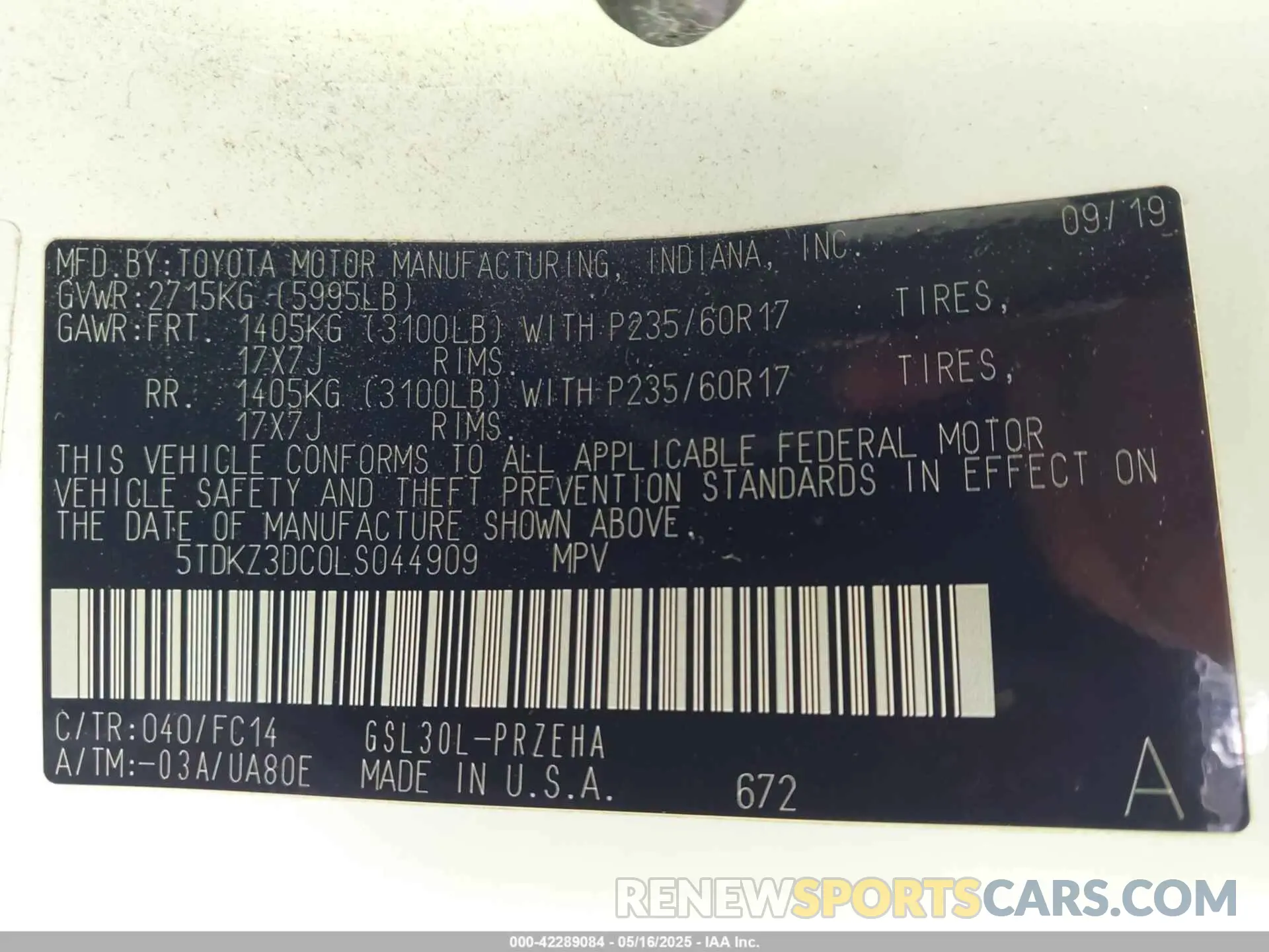 9 Photograph of a damaged car 5TDKZ3DC0LS044909 TOYOTA SIENNA 2020