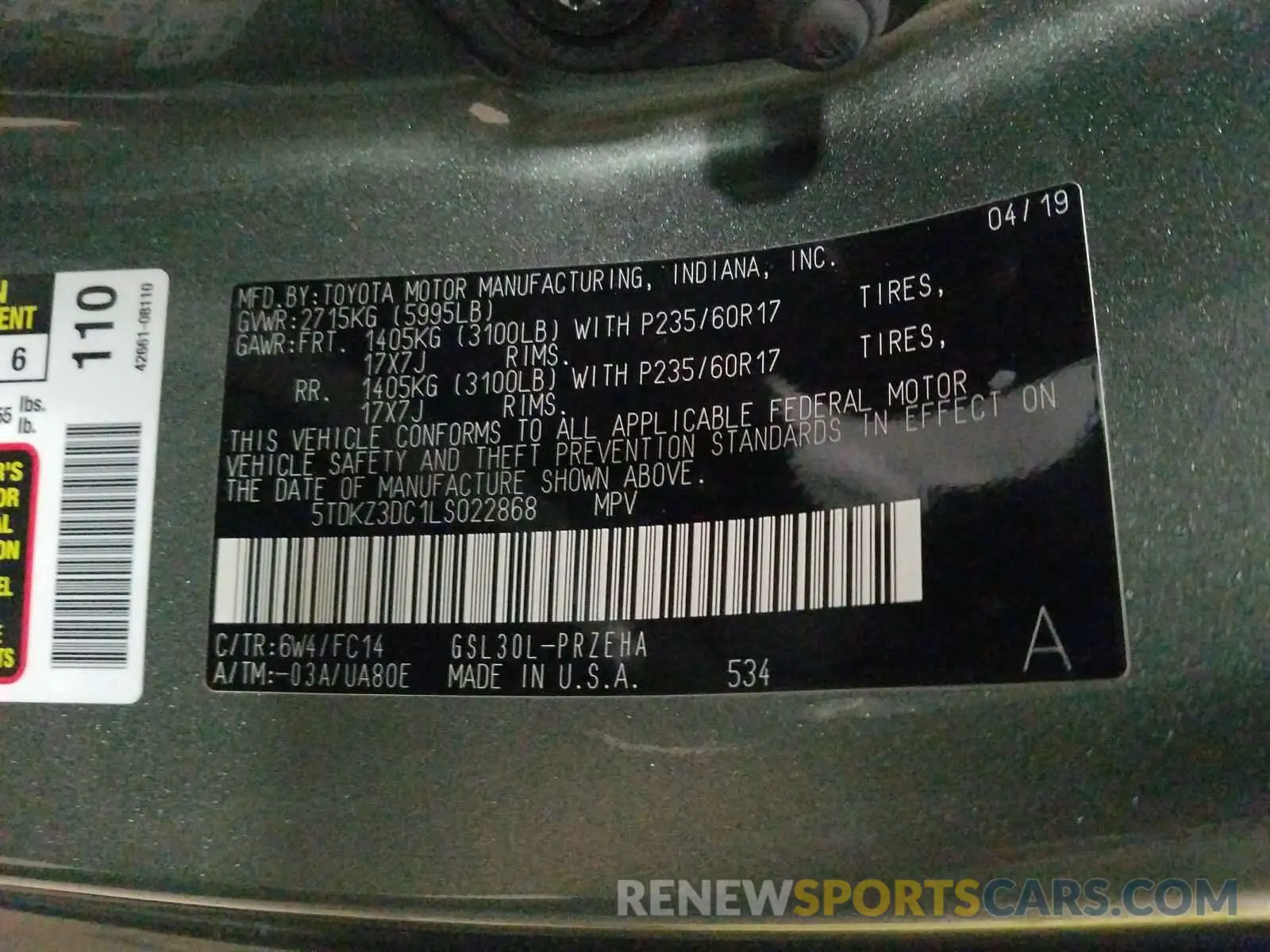 10 Photograph of a damaged car 5TDKZ3DC1LS022868 TOYOTA SIENNA 2020