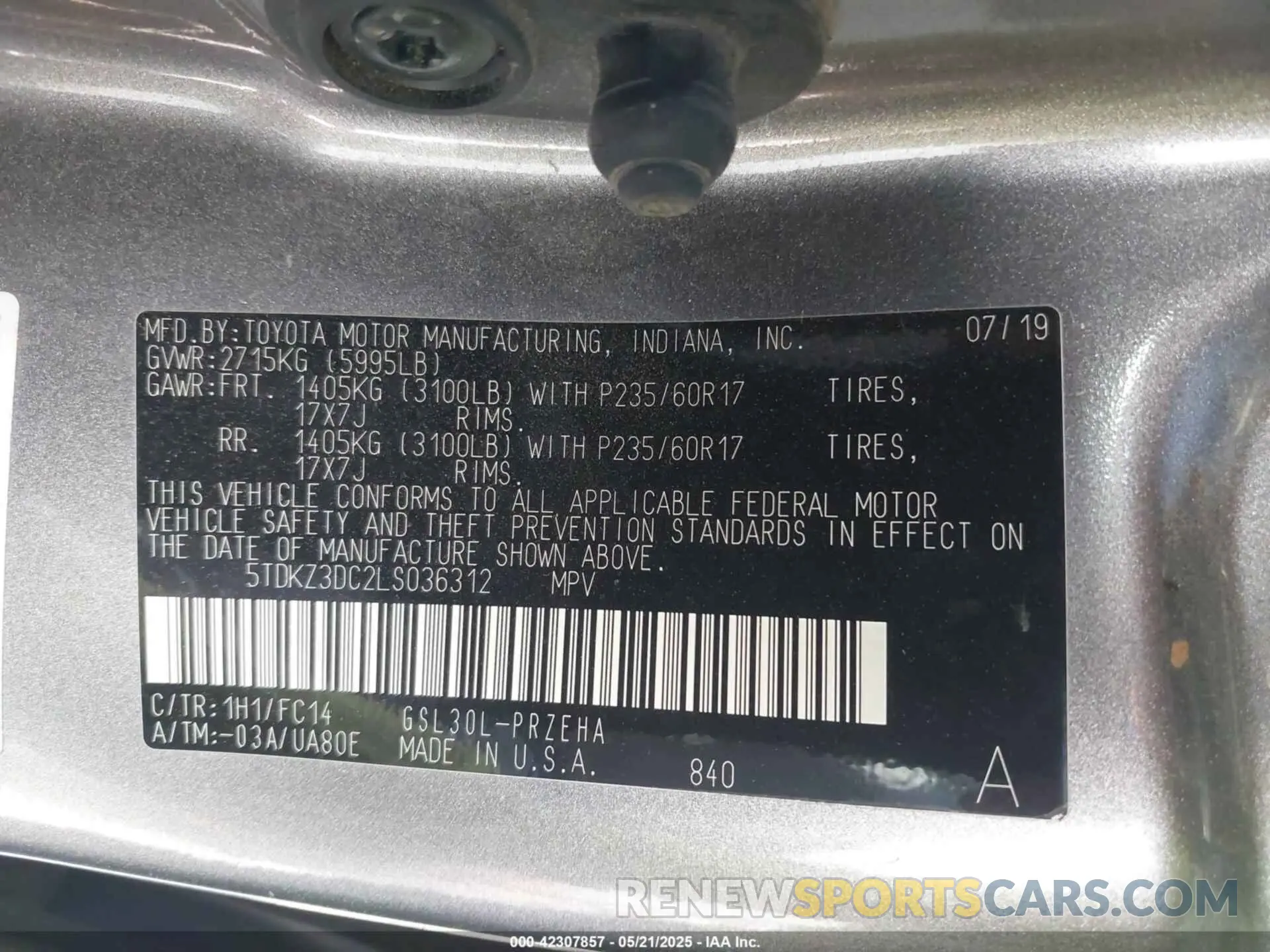 9 Photograph of a damaged car 5TDKZ3DC2LS036312 TOYOTA SIENNA 2020